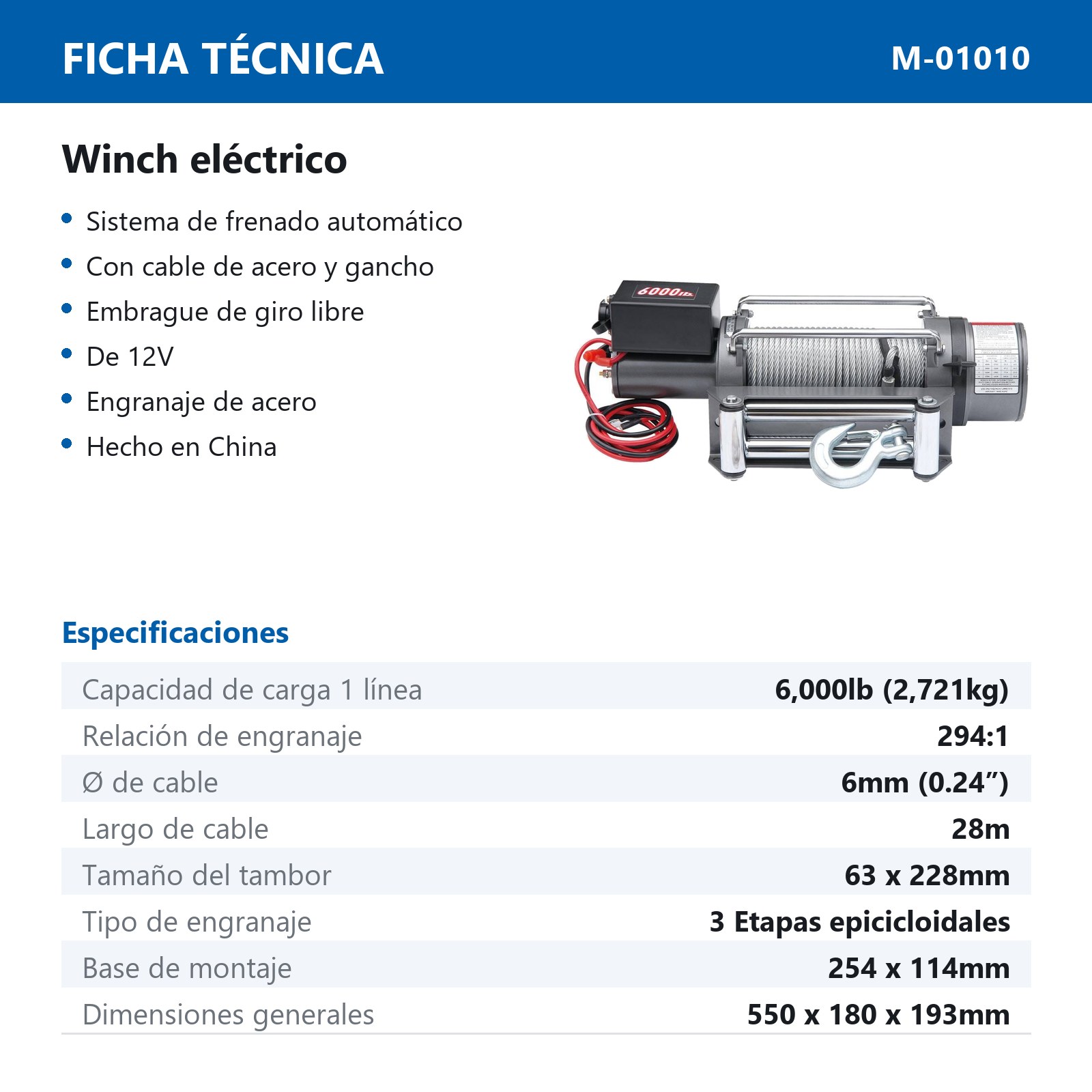 WINCH ELECTRICO DW6000 12V-6000LBS - Imagen 2