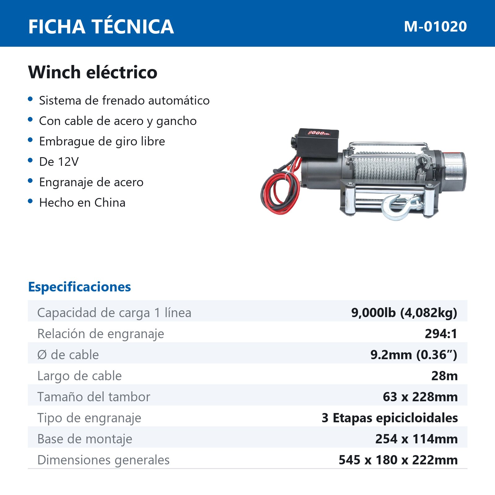 WINCH ELECTRICO DW9000 12V-9000LBS - Imagen 2