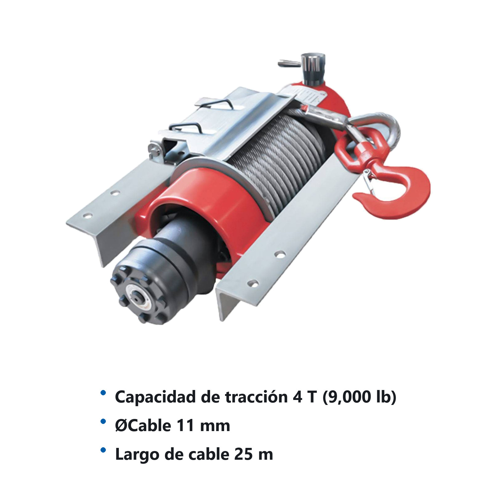 WINCH HIDRAULICO 4 TON (9000 LBS) C/25 M DE CABLE GALV. - Imagen 2