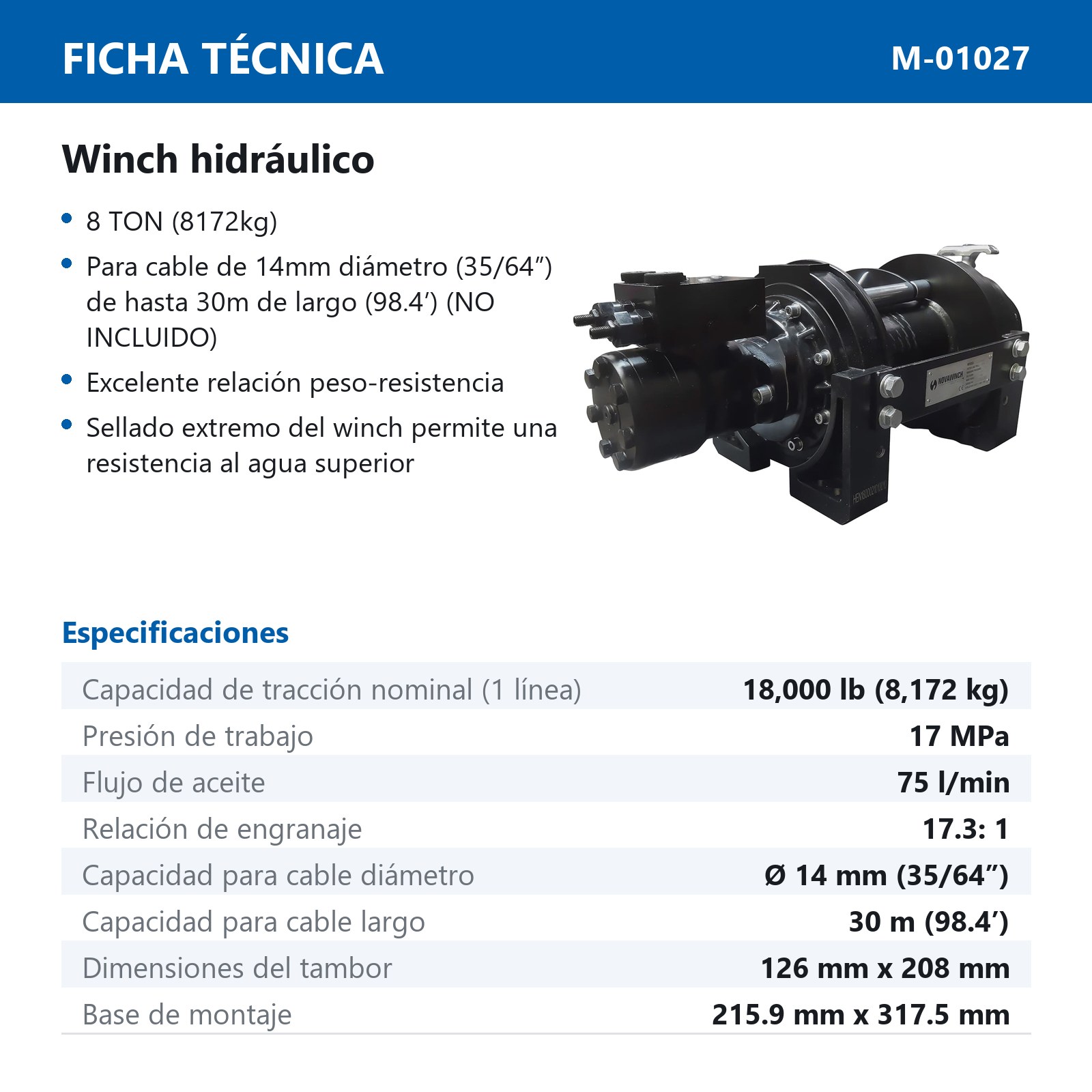 WINCH HIDRAULICO 8 TON (18000 LBS) - Imagen 4