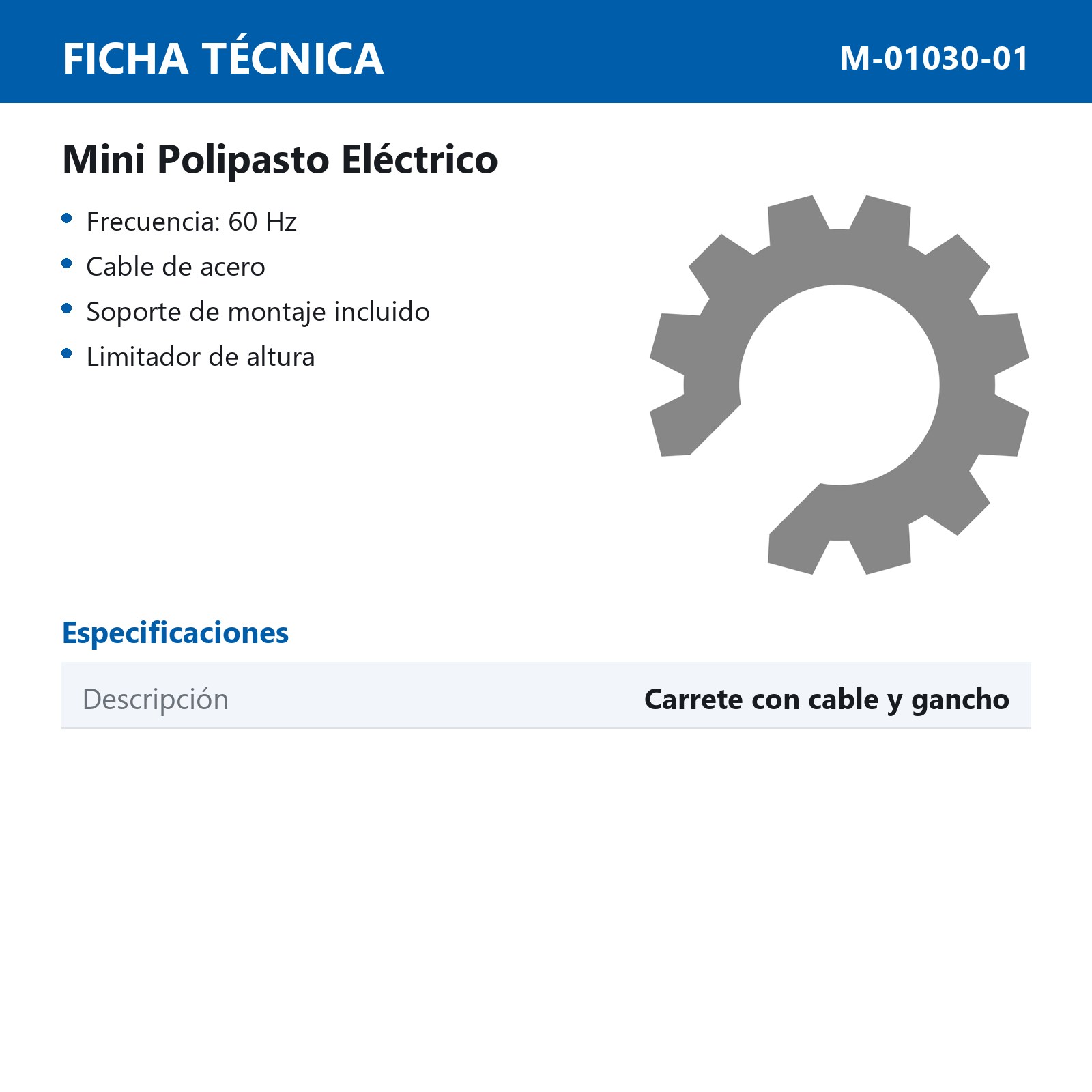 CARRETE CON CABLE Y GANCHO PARA POLIPASTO M-01030 (8,9,10,11,12,14 & 15) - Imagen 2