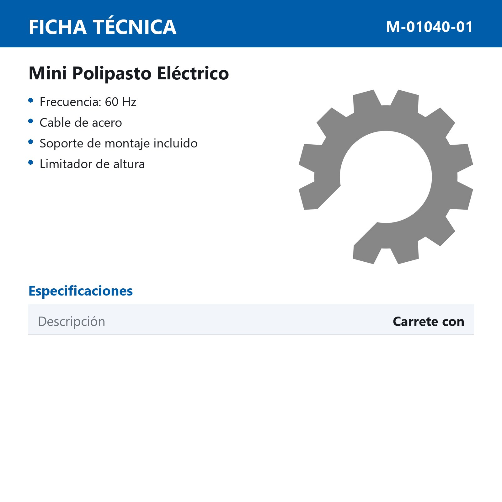 CARRETE CON CABLE Y GANCHO PARA POLIPASTO M-01040 (7,8,9,10,11,12,13,76) - Imagen 2