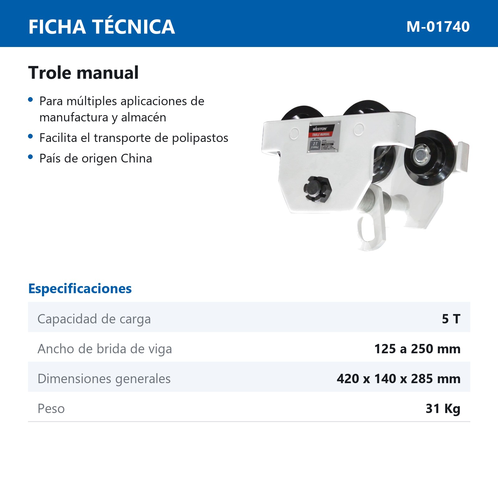 TROLLEY TIPO B 5TONELADAS - Imagen 2