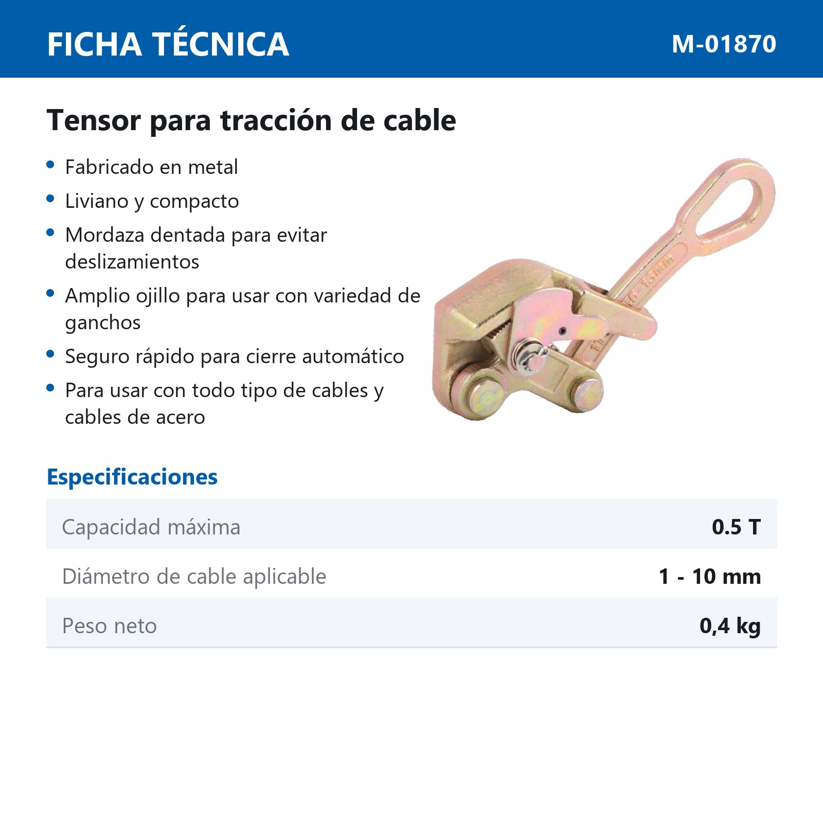 TENSOR PARA TRACCION DE CABLE 0.5TON - Imagen 2