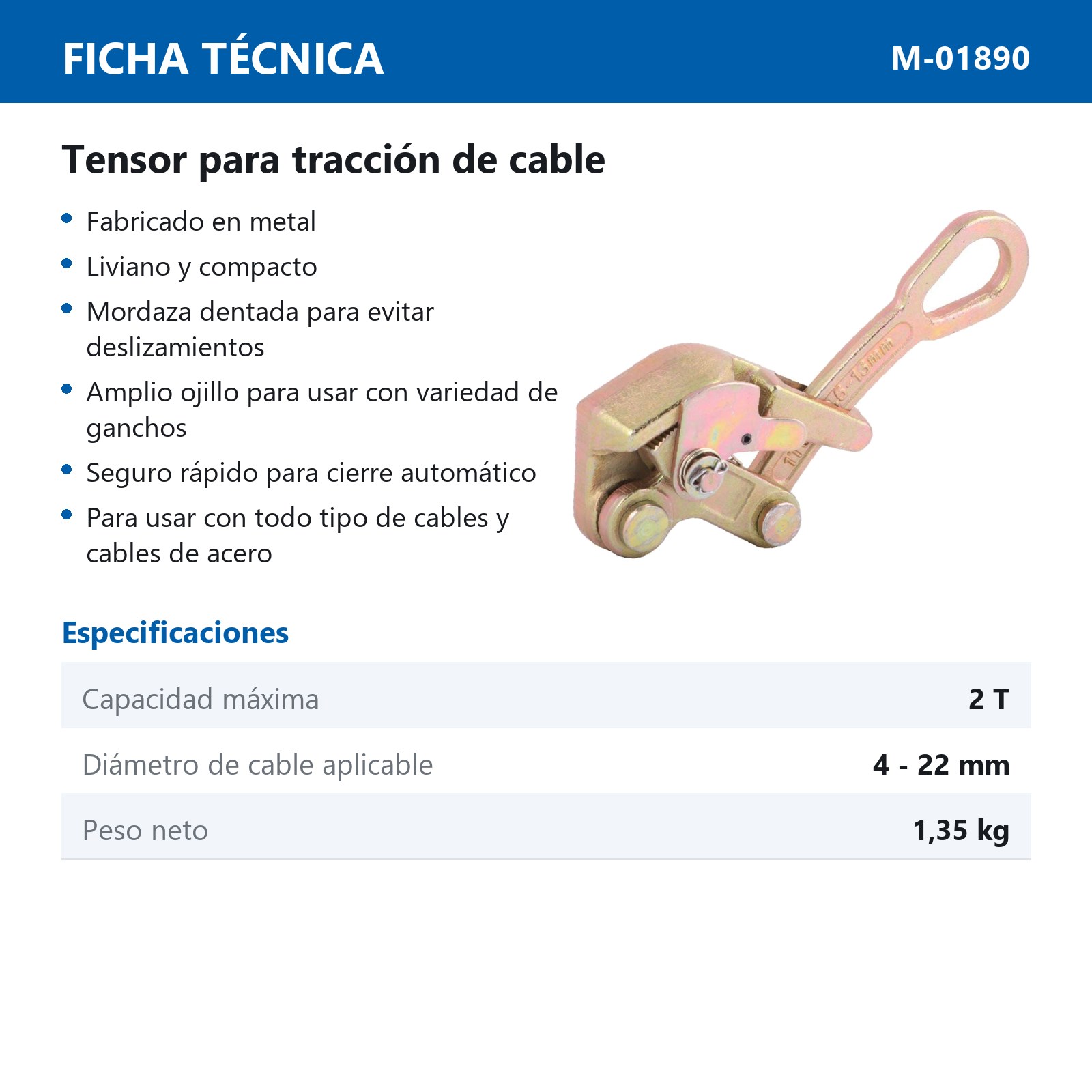 TENSOR PARA TRACCION DE CABLE 2TON - Imagen 2
