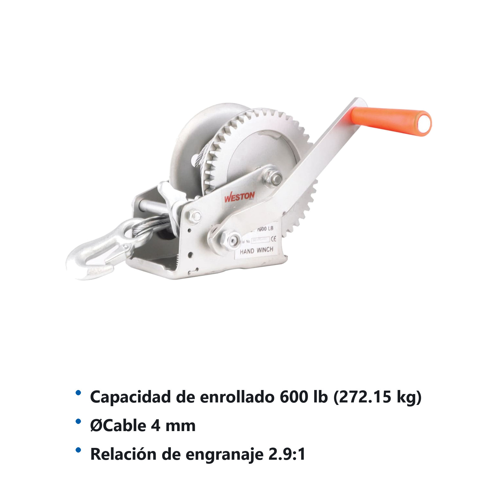 RESTIRADOR MANUAL C/CABLE 600LBS - Imagen 2