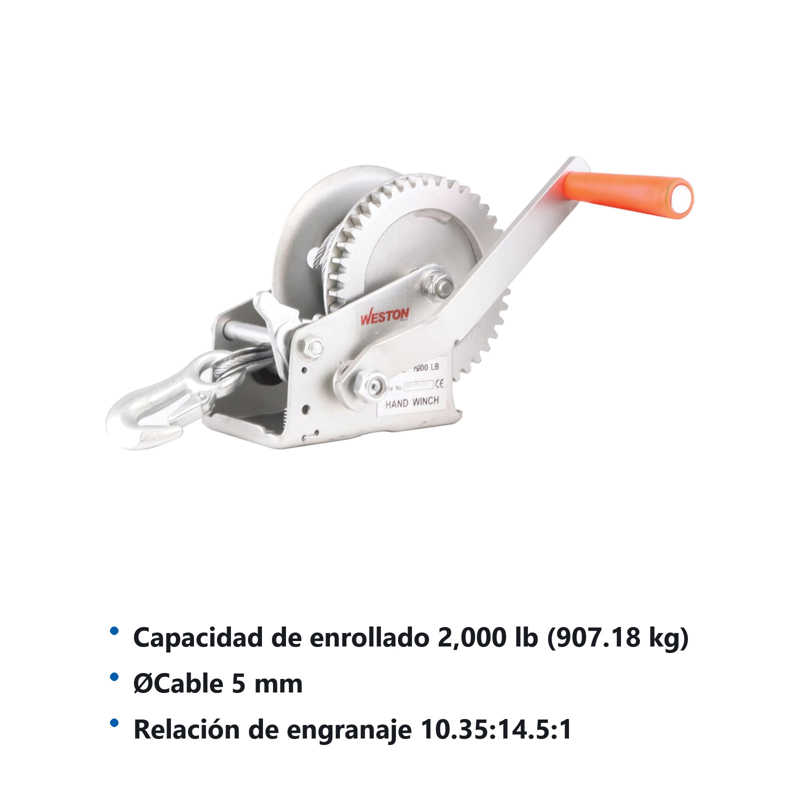 RESTIRADOR MANUAL C/CABLE 2000LBS - Imagen 2