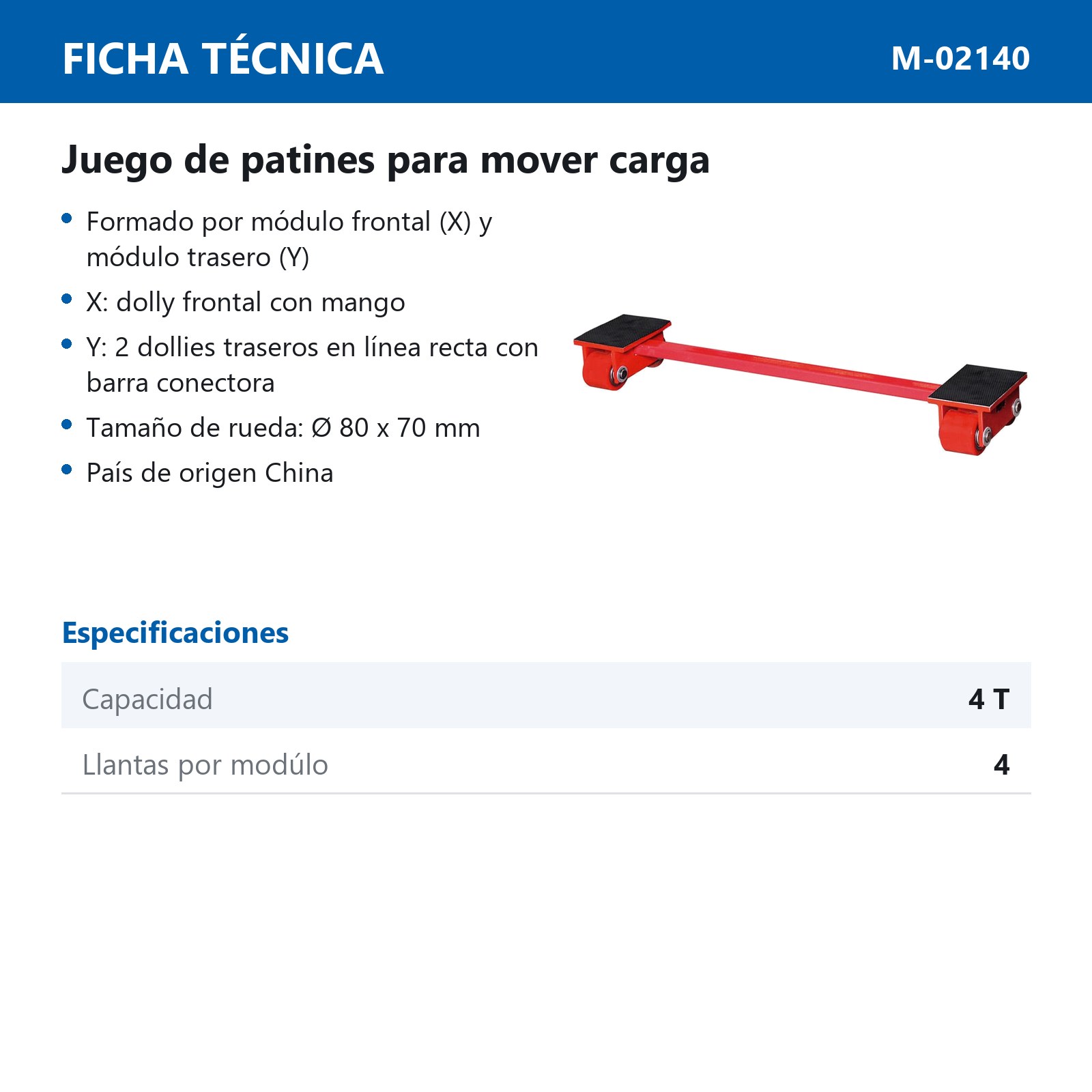 X4+Y4 JUEGO D/PATINES P/MOVER CARGA 4TON - Imagen 2