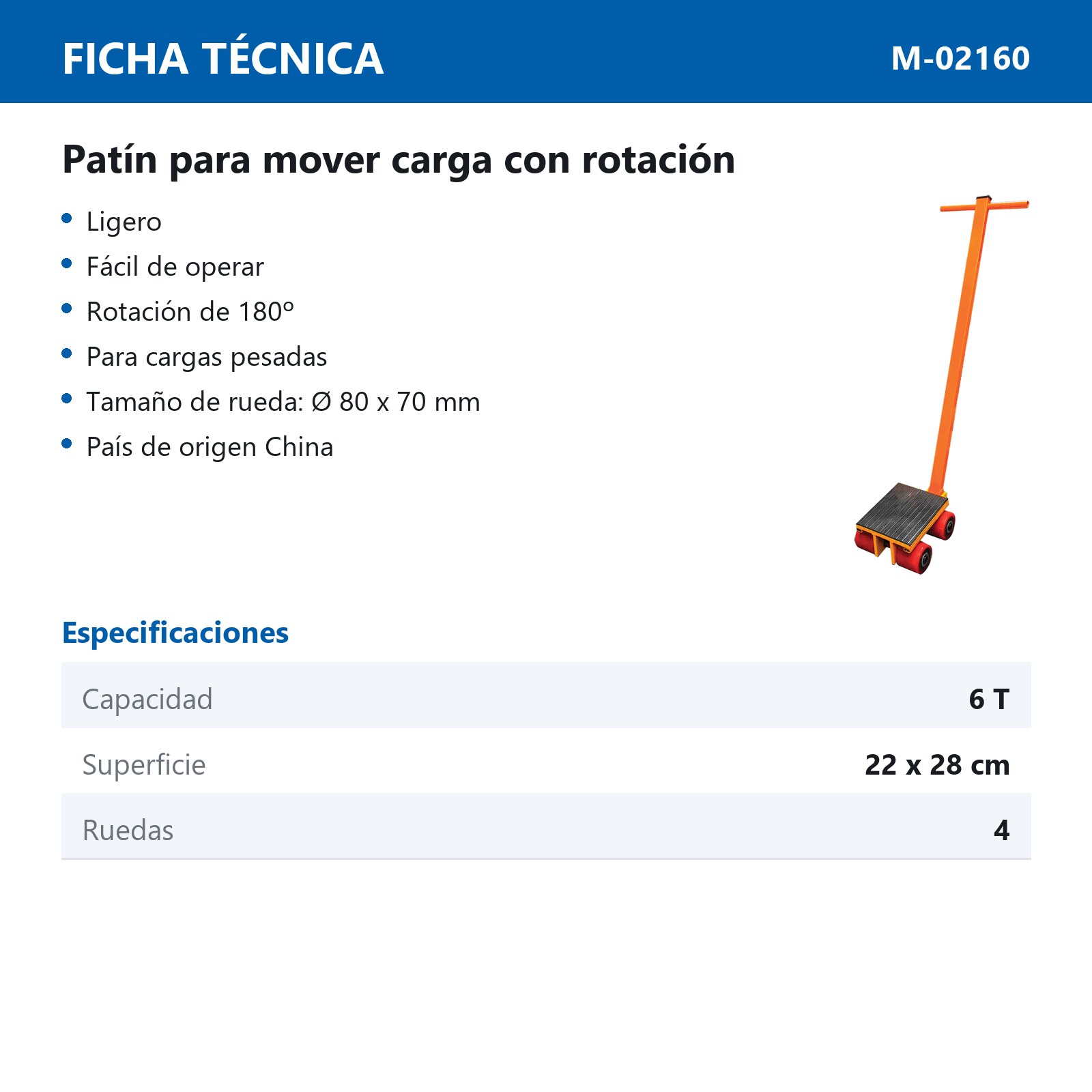 WQ-6T PATIN P/MOVER CARGA 6TON 180° - Imagen 2