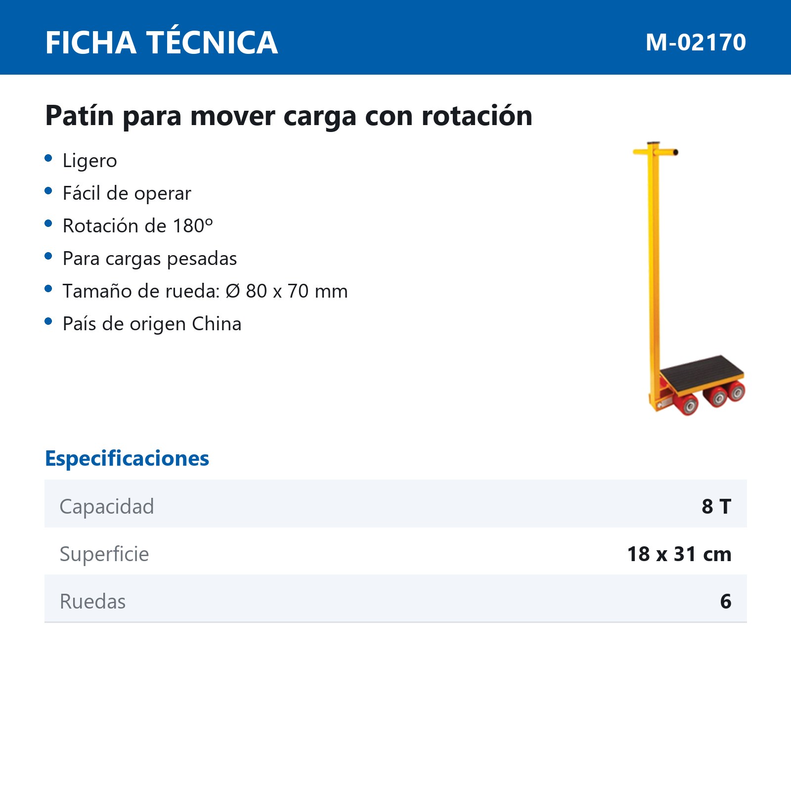 WQ-8T PATIN P/MOVER CARGA 8TON 180° - Imagen 2