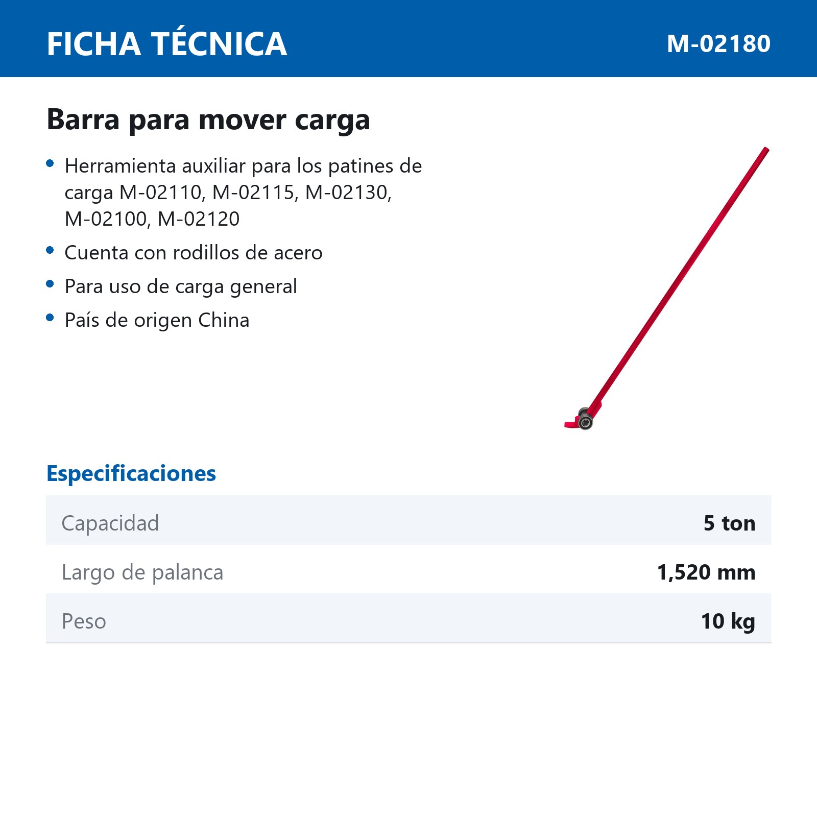JO-5T BARRA P/MOVER CARGA 5TON - Imagen 3