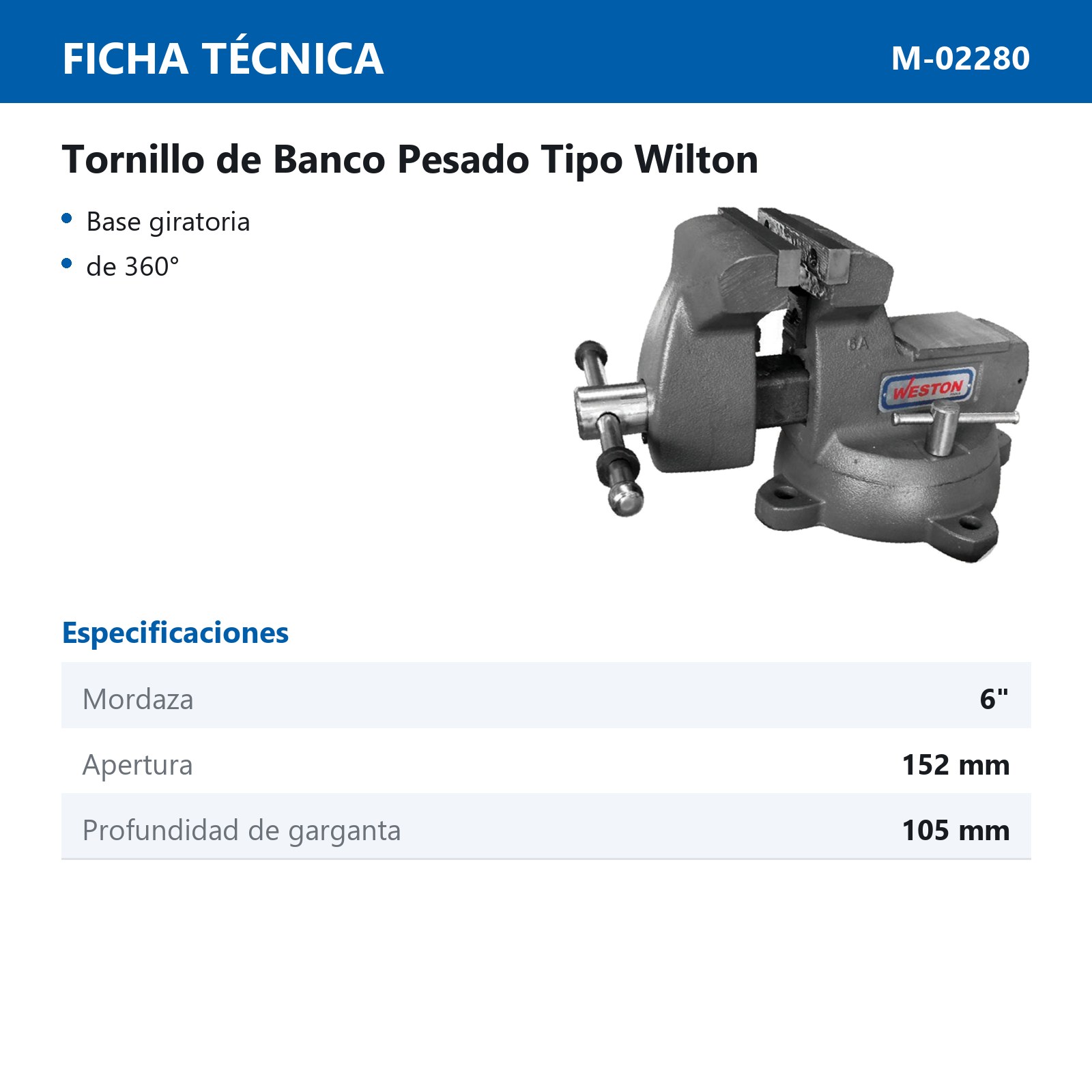 TORNILLO DE BANCO PESADO T/WILTON 6" - Imagen 2