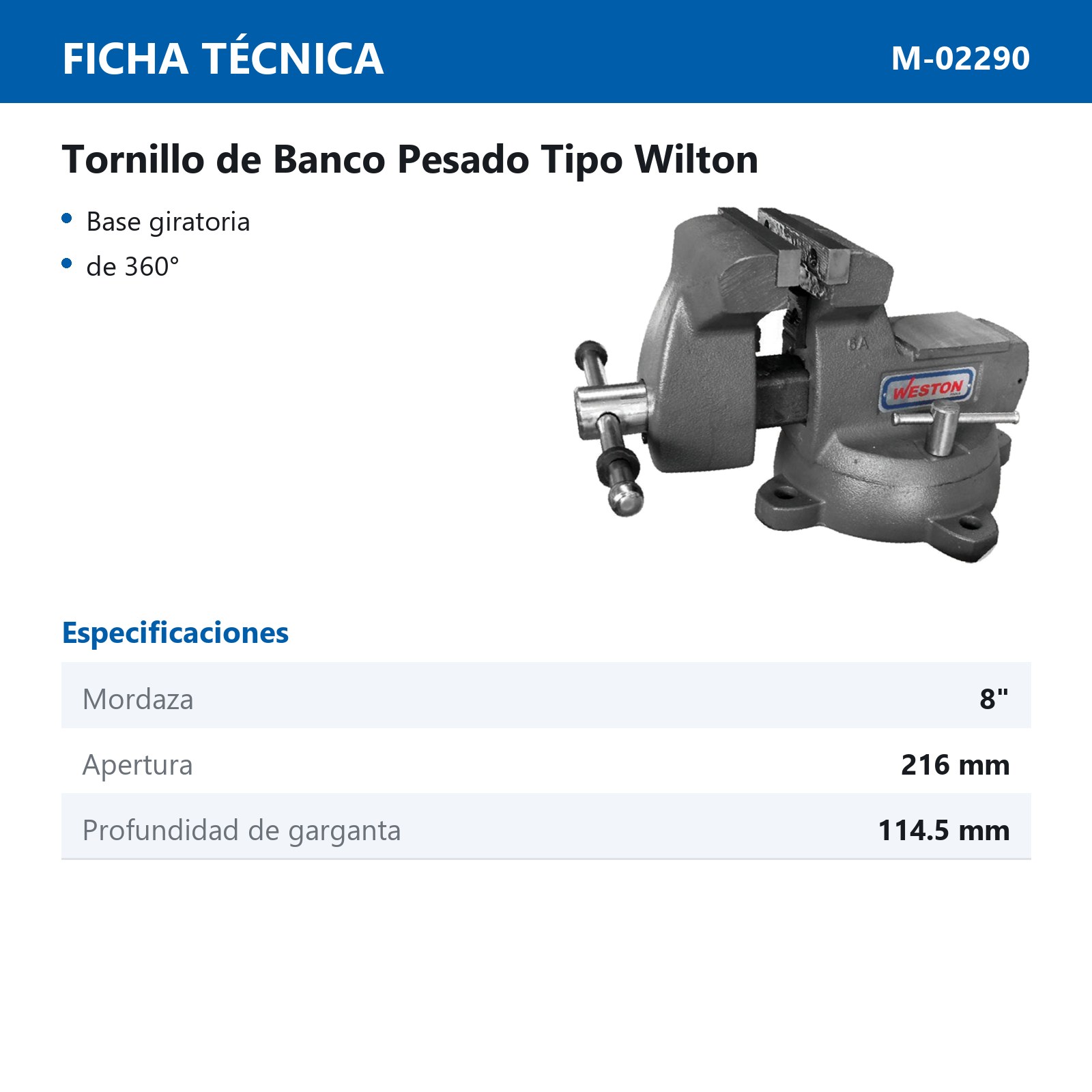 TORNILLO DE BANCO PESADO T/WILTON 8" - Imagen 2