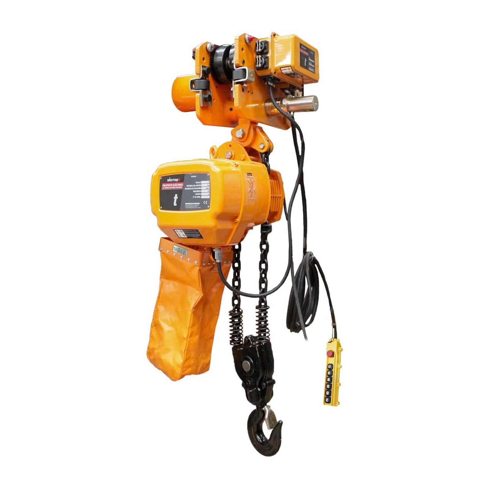 Polipasto Eléctrico de Cadena con Troley 10 Ton 6 m 220V/440V 60Hz Trifásico Cadena G80 Weston Plus