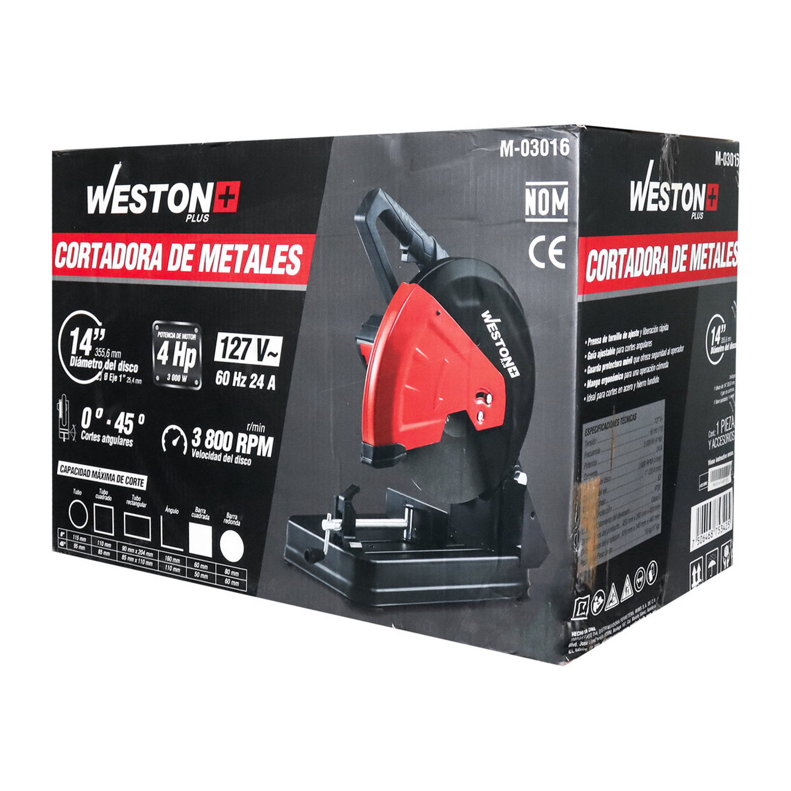 CORTADORA DE METALES 14'' 3000W 3800RPM 110V 1F WESTON PLUS - Imagen 4