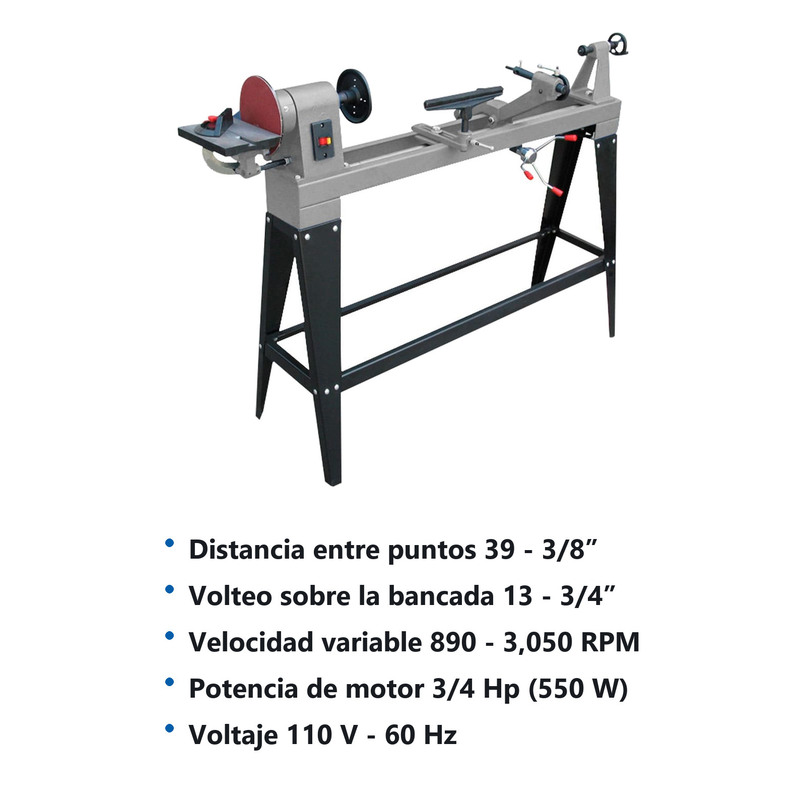 TORNO COPIADOR P/MADERA C/BANCO 350X1000MM 3VEL. 550W 110V 1F - Imagen 3