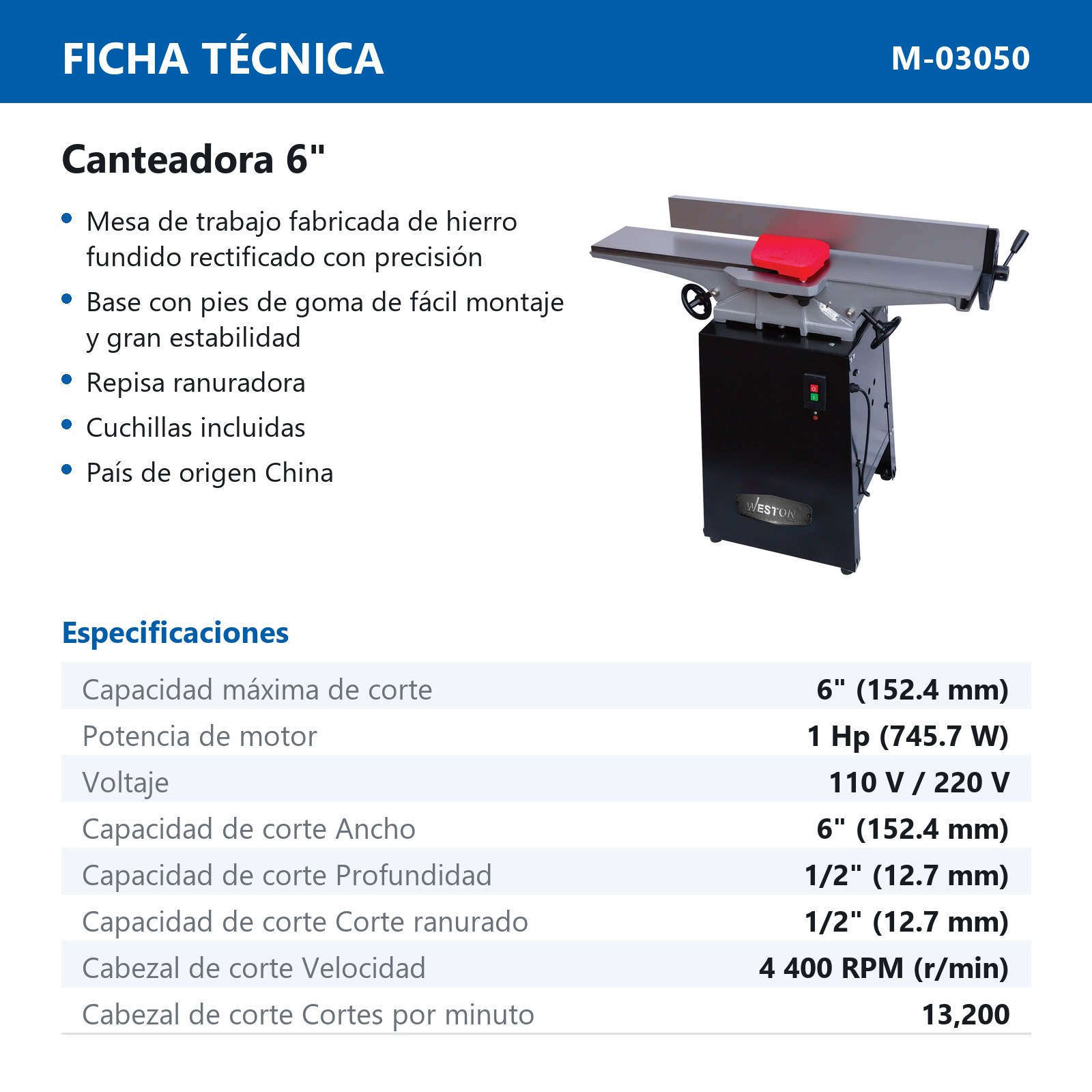 CANTEADORA 6'' 1HP 110/220V - Imagen 2