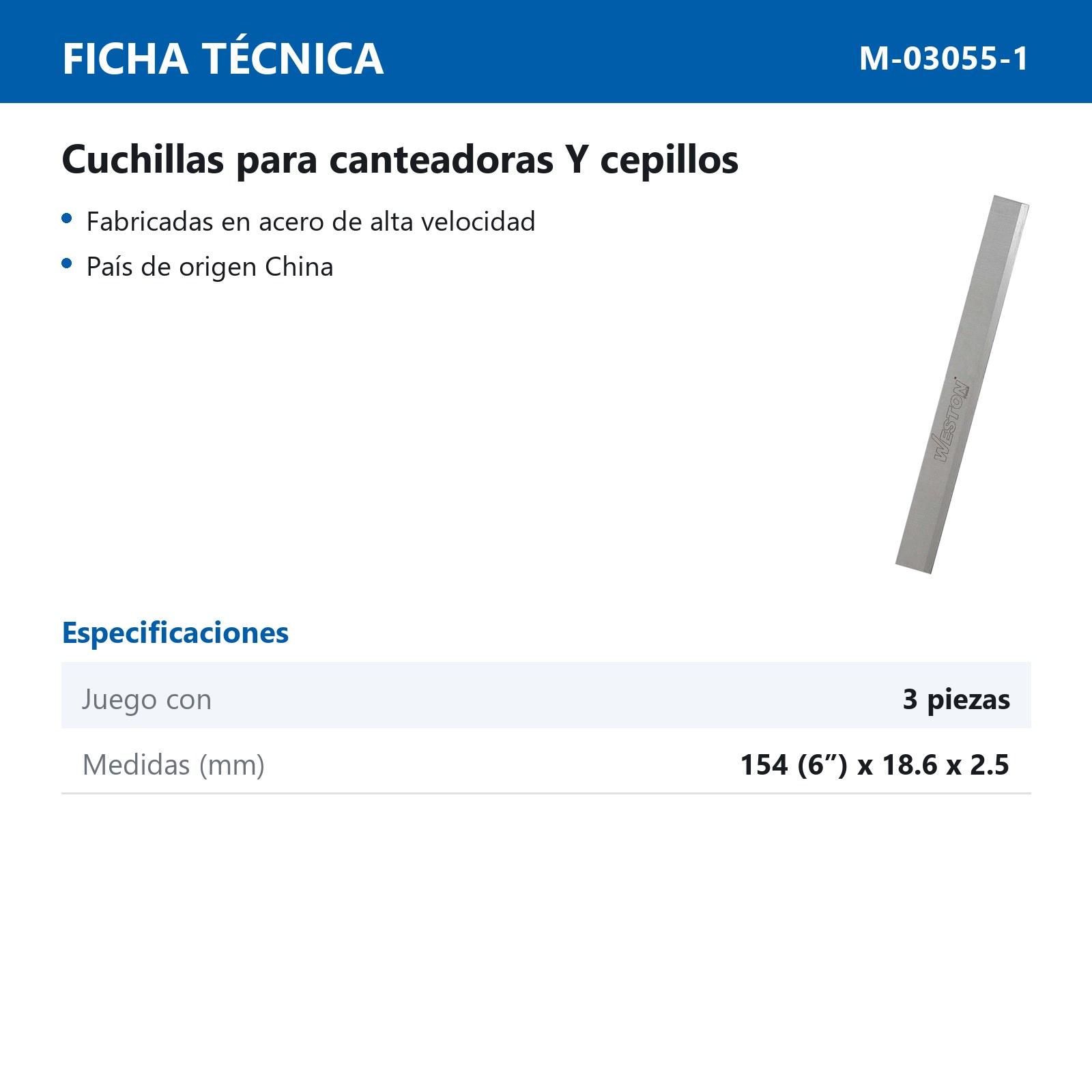 JUEGO DE 3 CUCHILLAS PARA CANTEADORA M-03055 - Imagen 3