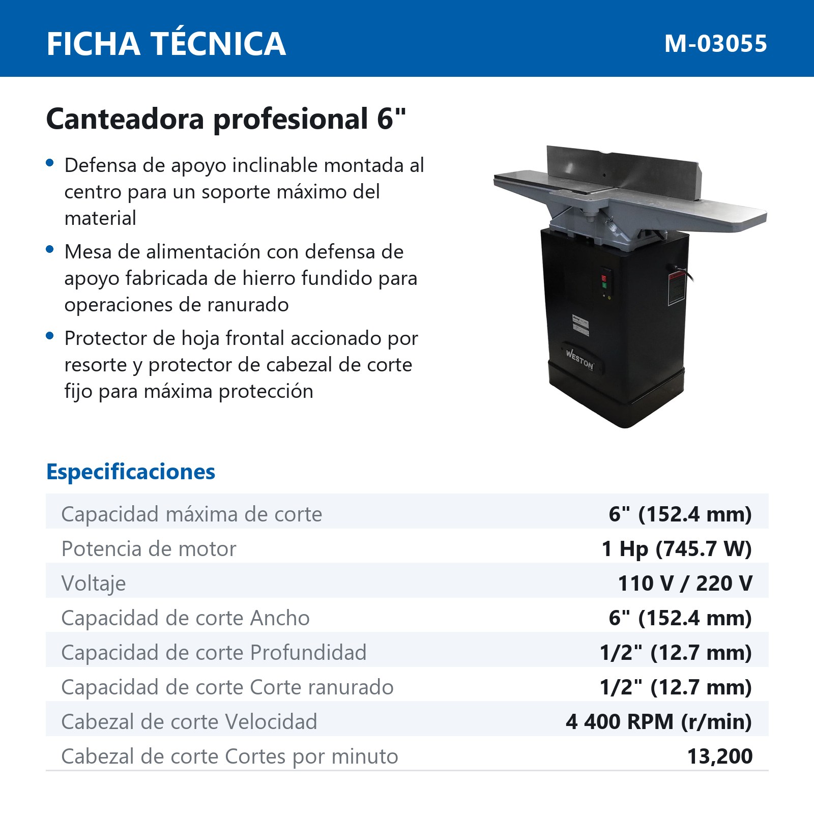 CANTEADORA 6'' 1HP 110/220V DLX - Imagen 4