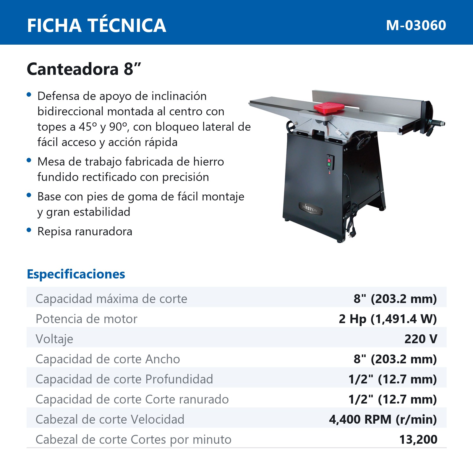 CANTEADORA 8'' 2HP 220V - Imagen 2