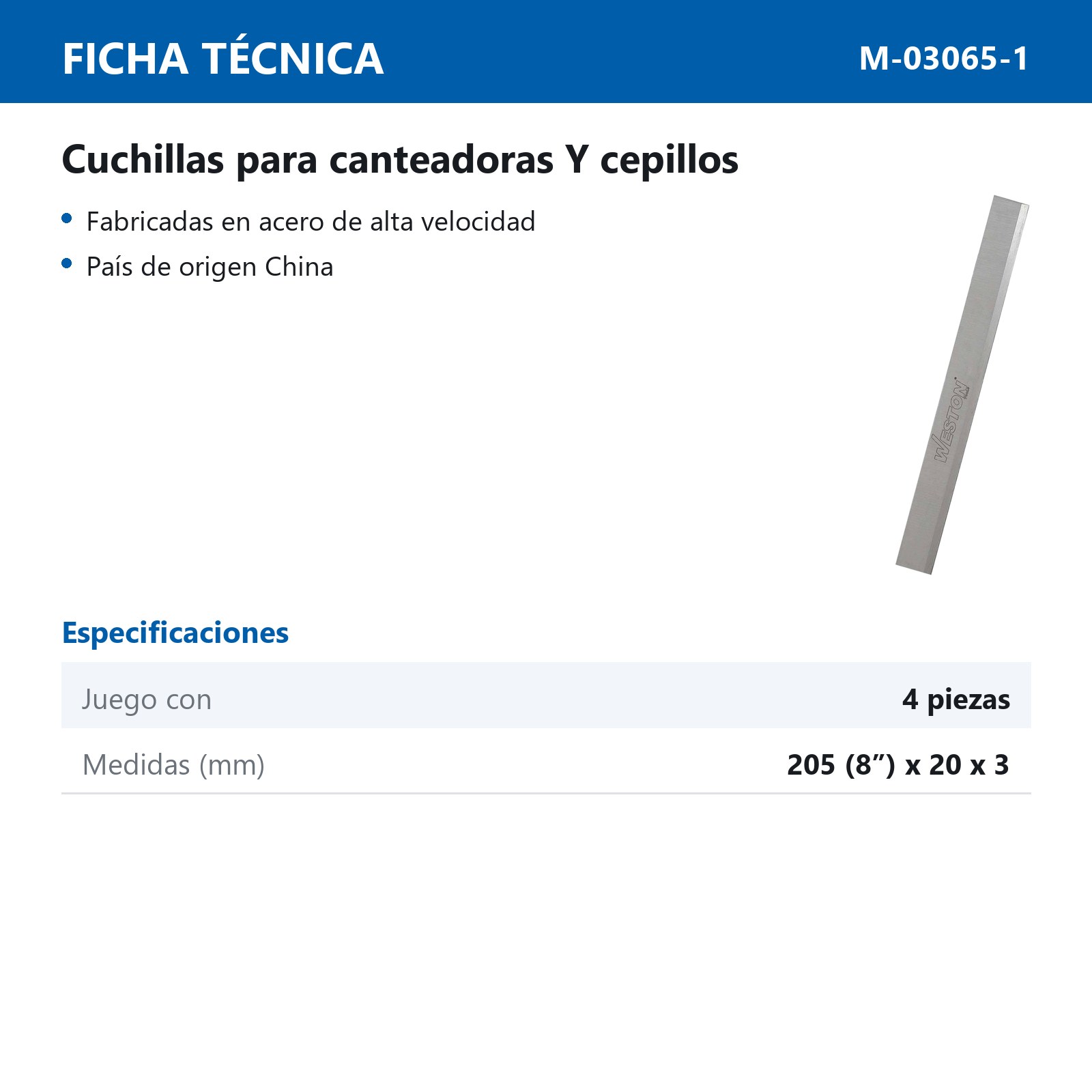 JUEGO DE 4 CUCHILLAS PARA CANTEADORA M-03065 - Imagen 3