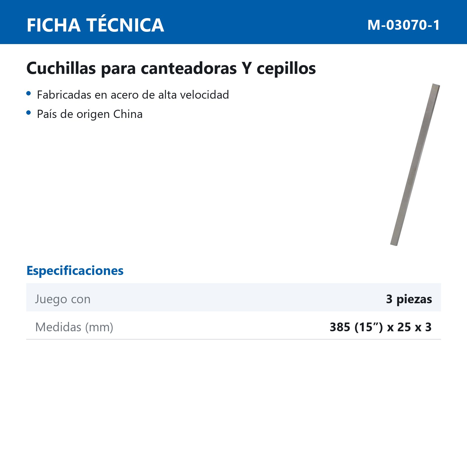 JUEGO DE 3 CUCHILLAS PARA CEPILLO M-03070 - Imagen 3