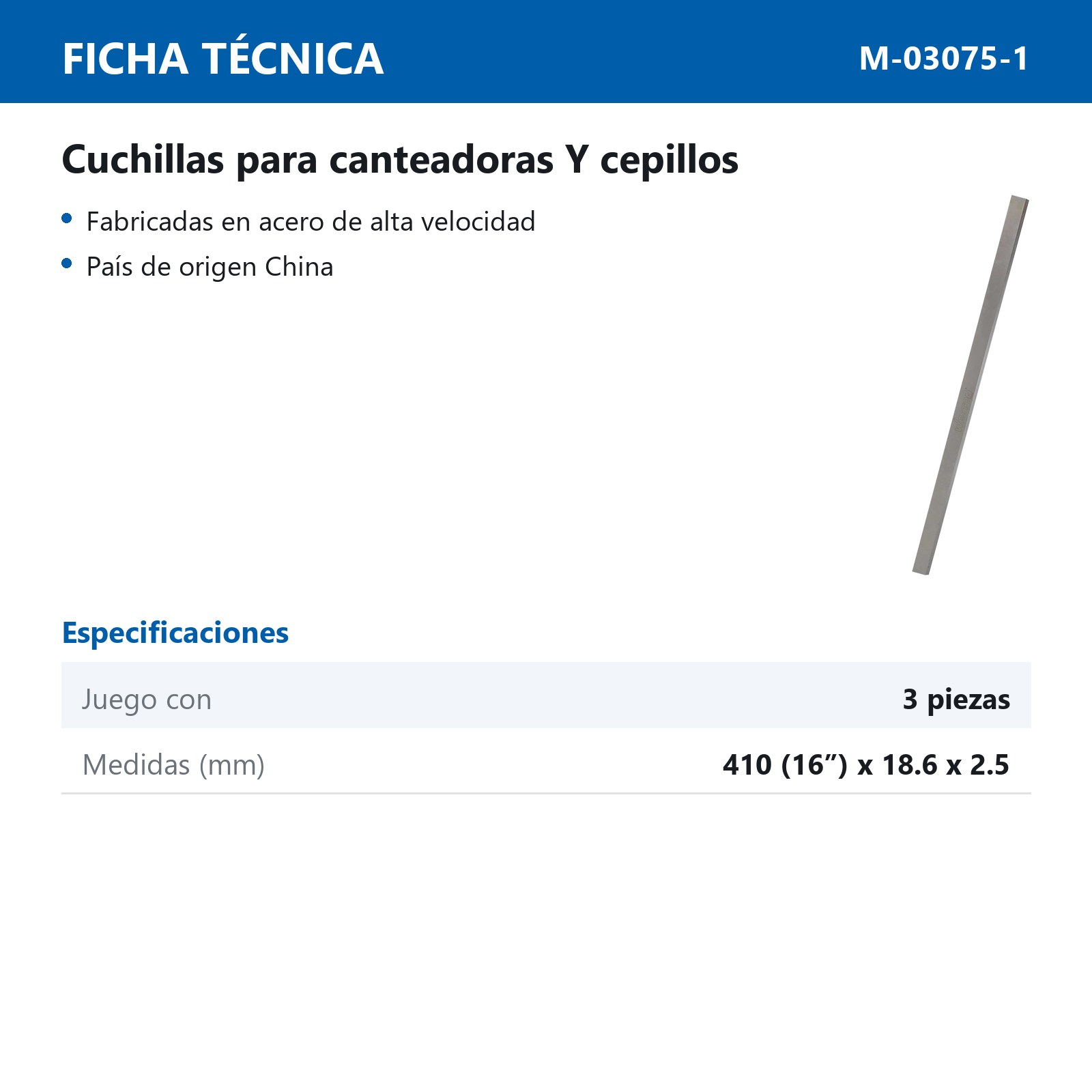 JUEGO DE 3 CUCHILLAS PARA CEPILLO M-03075 - Imagen 3