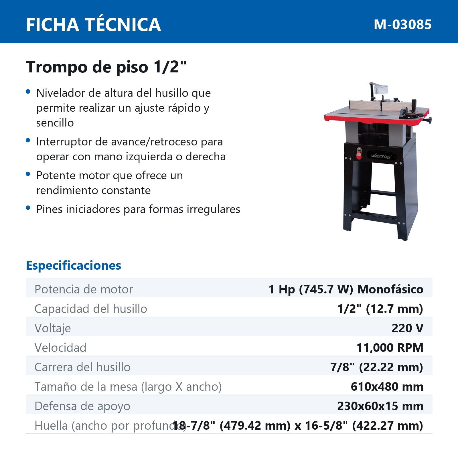 TROMPO DE PISO 1/2'' 1HP 220V - Imagen 2