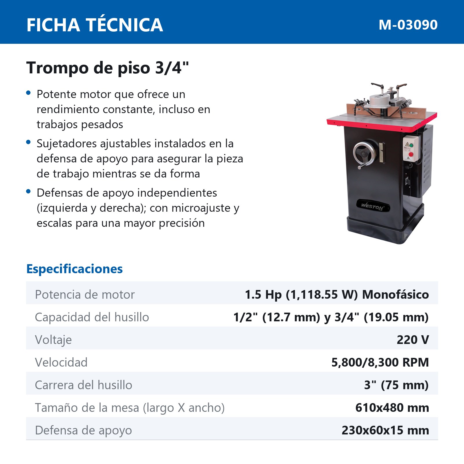 TROMPO DE PISO 3/4'' 1.5HP 220V - Imagen 2