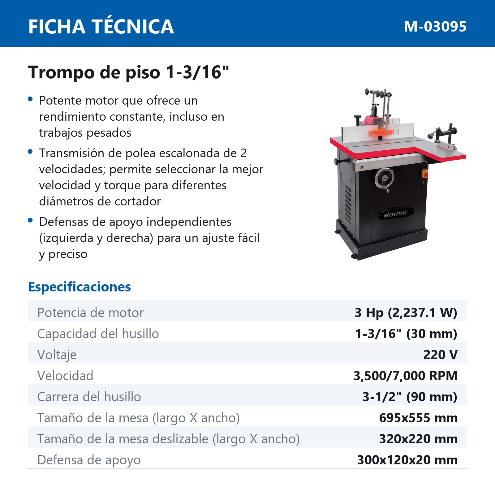 TROMPO DE PISO 1-3/16" 3HP 220V - Imagen 2