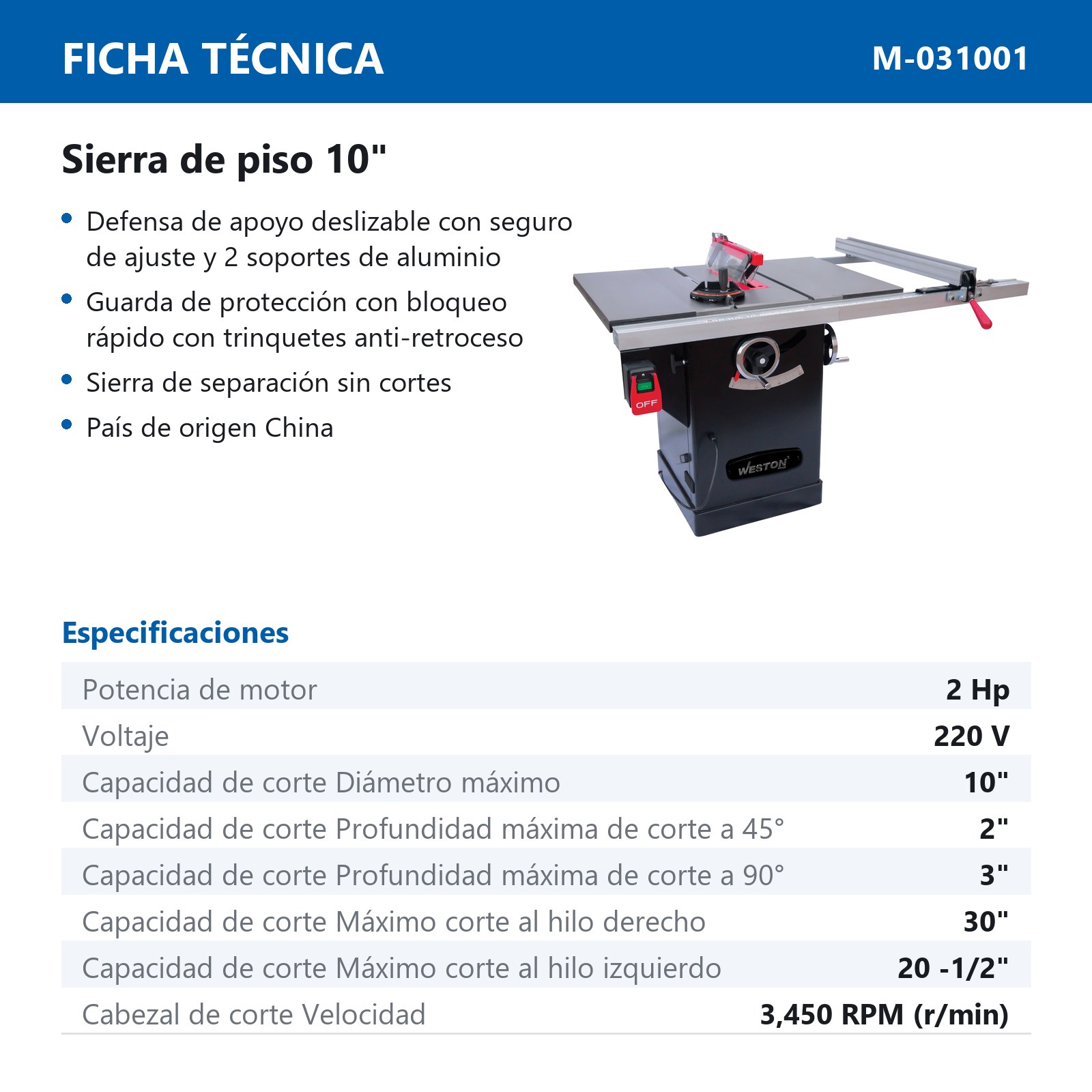 SIERRA DE PISO 10'' 2HP 220V - Imagen 2