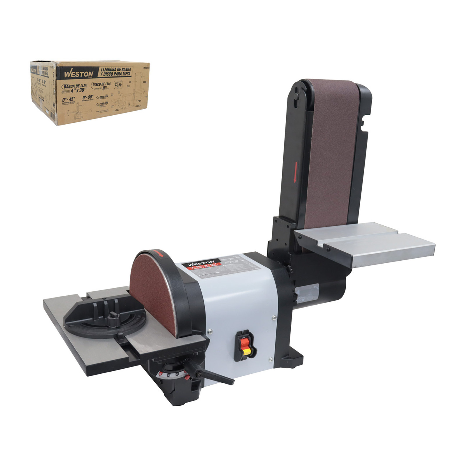 Lijadora de Mesa Banda 4" x 36" y Disco 8" 2/3 HP 110V Weston
