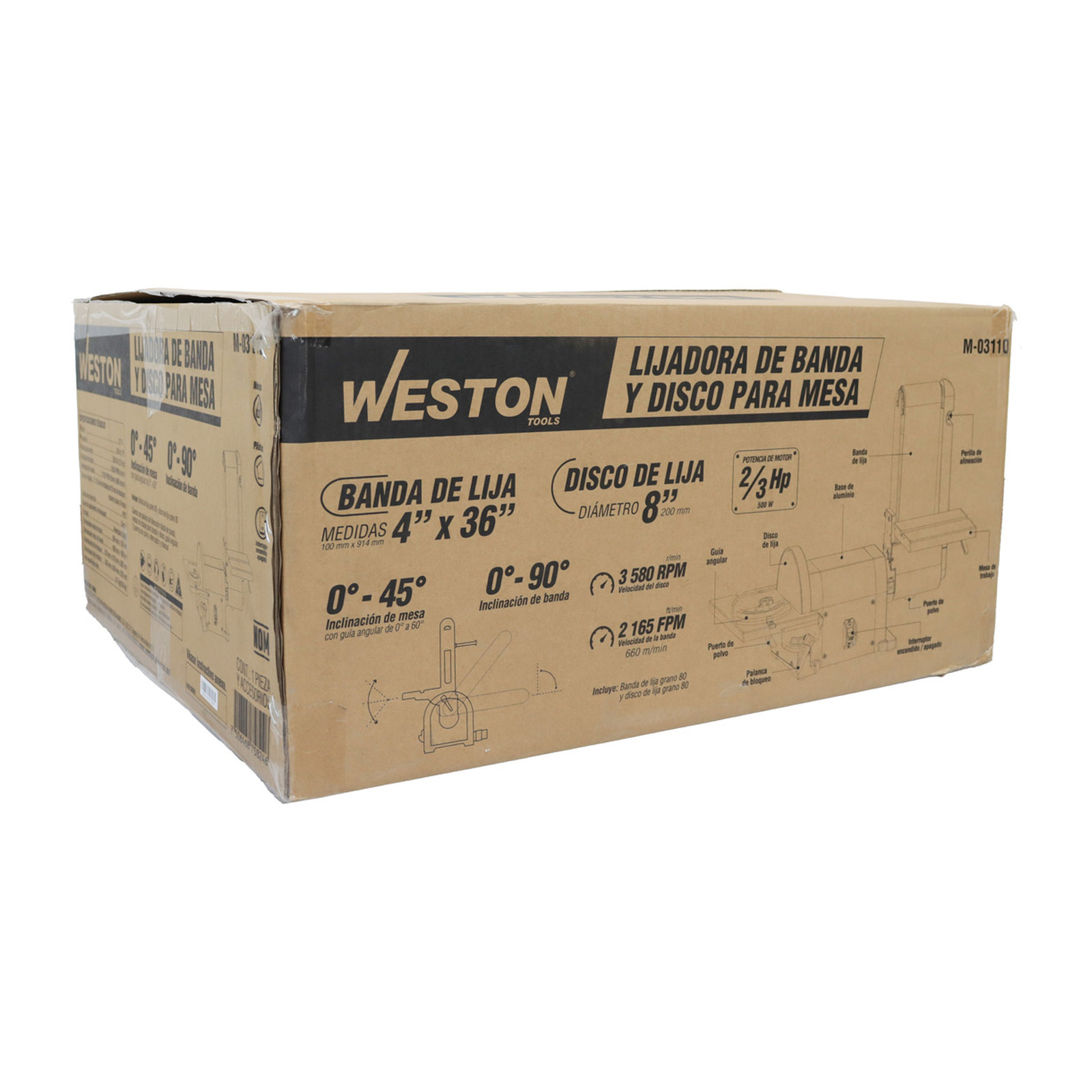 LIJADORA DE MESA BANDA 4" x 36" Y DISCO 8'' 2/3HP (500W) 110V - Imagen 4