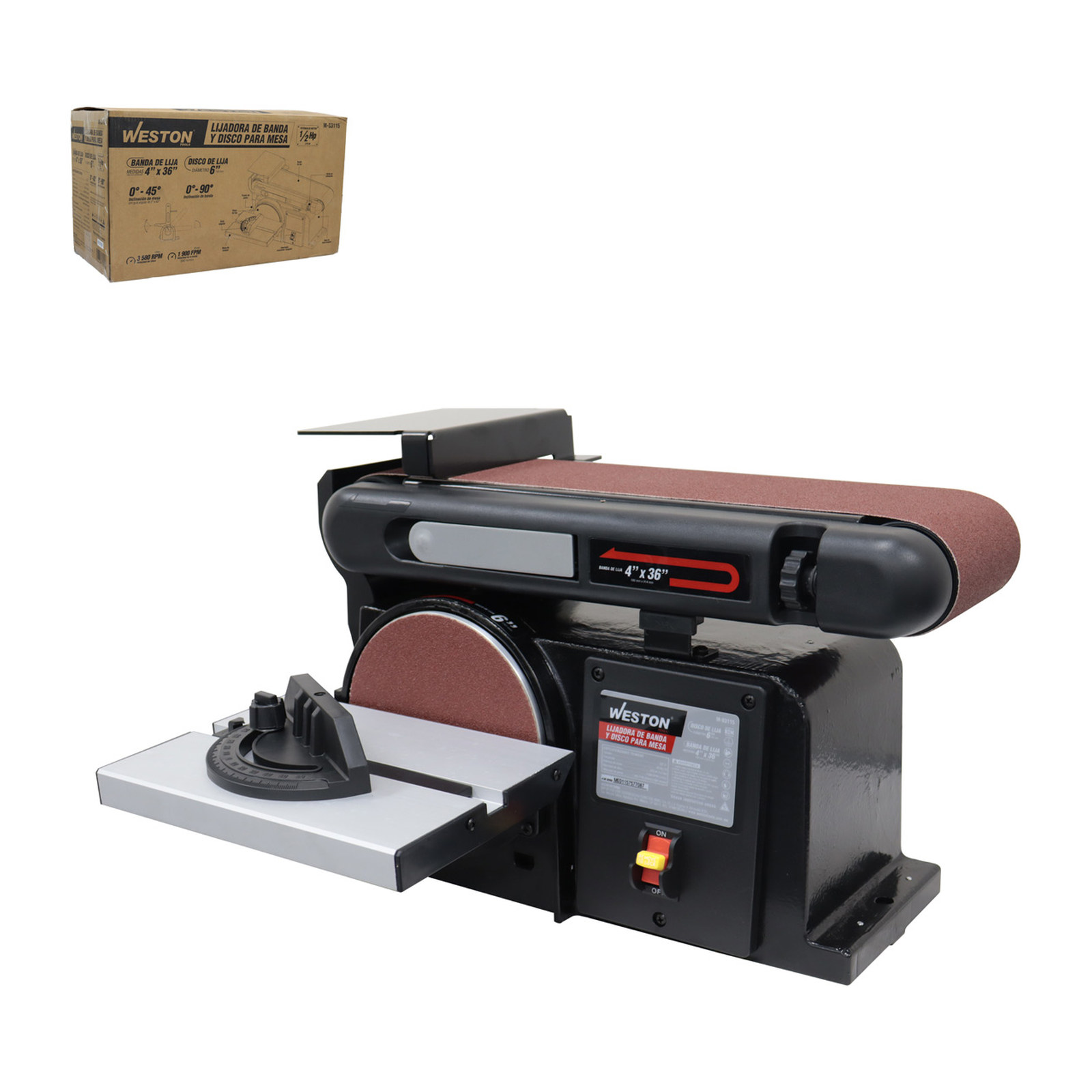 Lijadora de Mesa Combinada Banda 4" x 36" y Disco 6" 1/2 HP 110V Weston