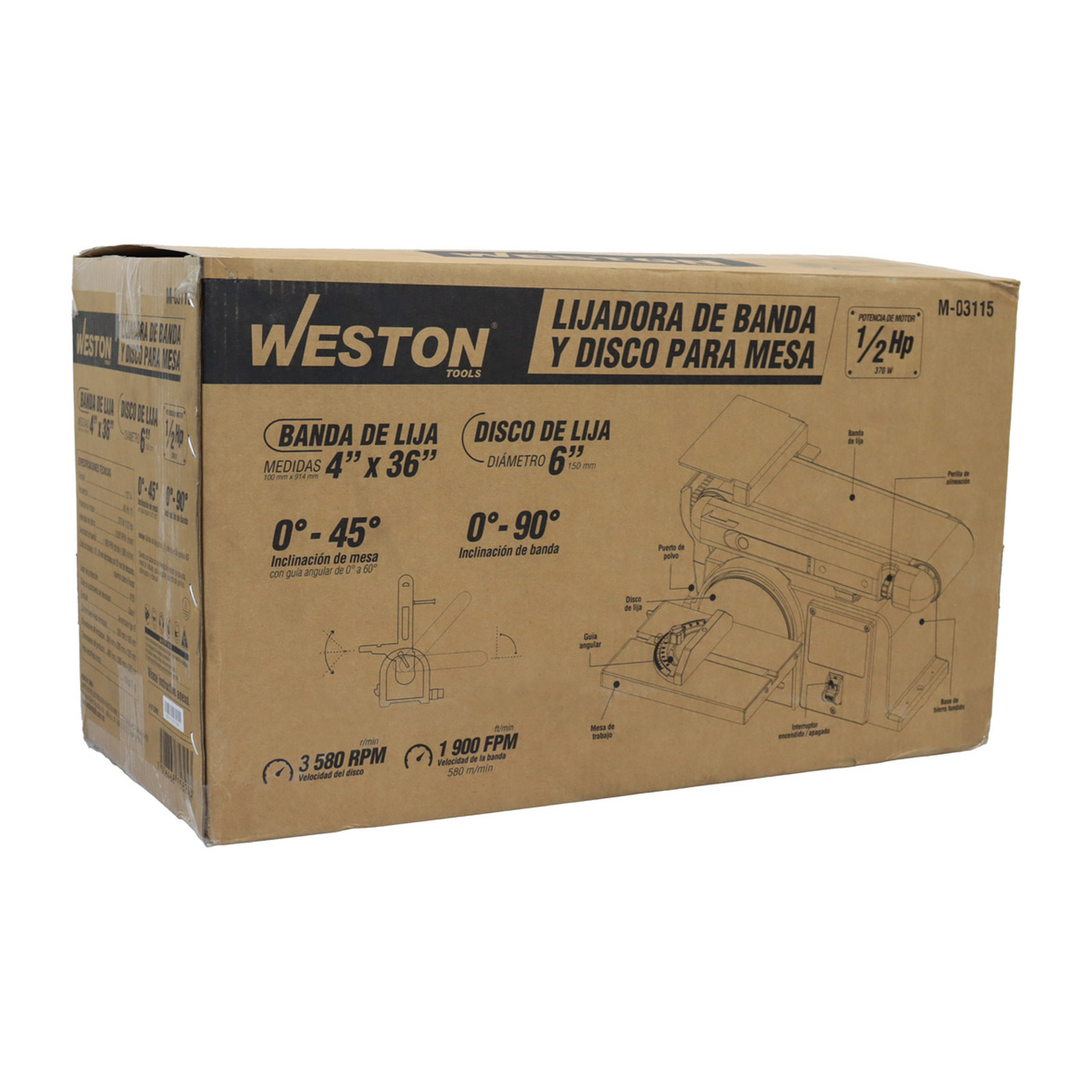 LIJADORA DE MESA BANDA 4" x 36" Y DISCO 6'' 1/2HP (370W) 110V - Imagen 4