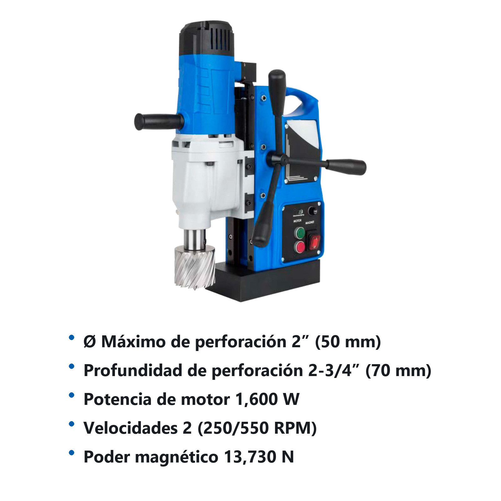 TALADRO MAGNETICO Ø2" X 2-3/4" 1600W 2VEL. BROQUERO 1/2" ZANCO WELDON 3/4" 110V - Imagen 3