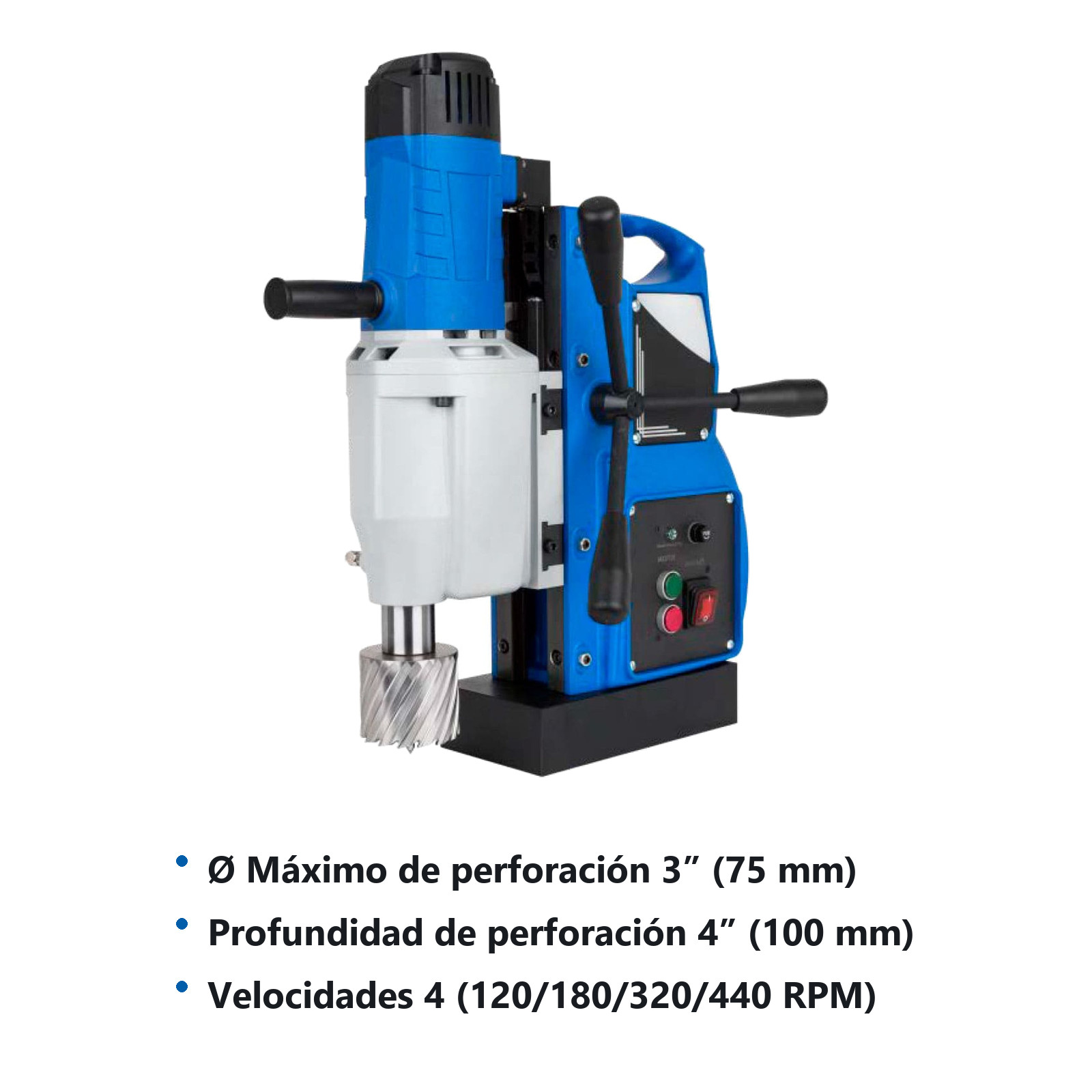 TALADRO MAGNETICO Ø3" X 4" 1600W 4VEL. BROQUERO 1/2" ZANCO WELDON 3/4" 110V - Imagen 3