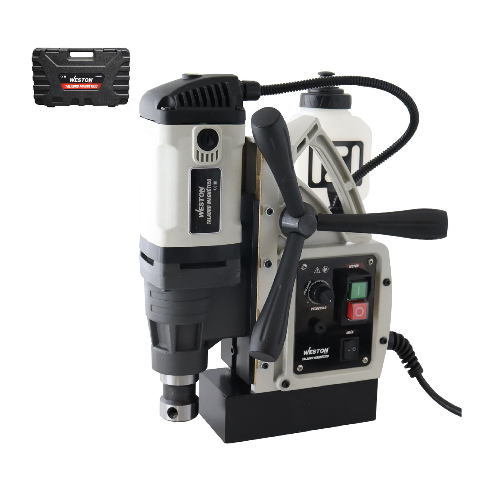 Taladro Magnético Weston 35mm x 30mm 1550W con Broquero 1/2" y Zanco Weldon 3/4" 110V