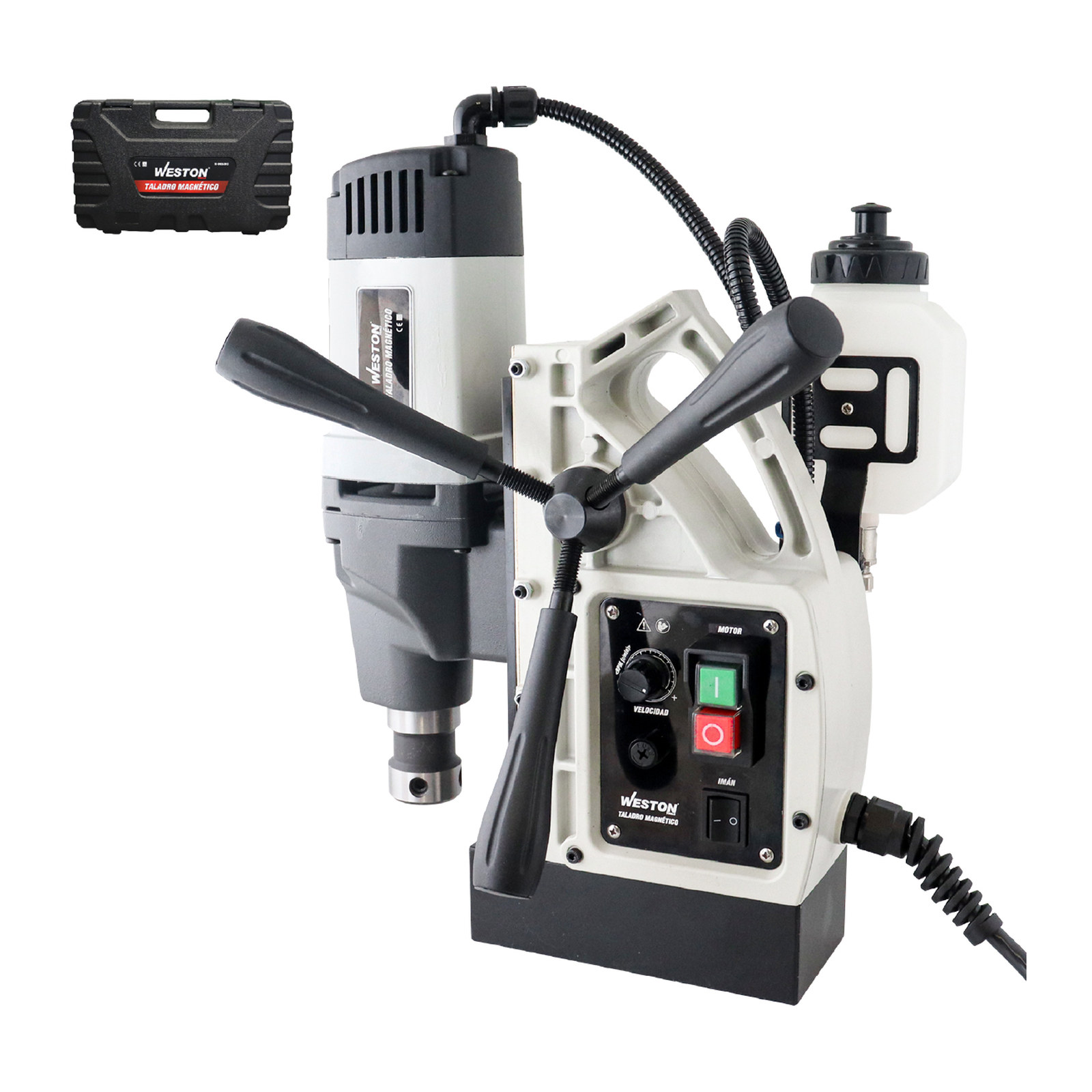 Taladro Magnético Weston 50mm x 35mm 1700W con Broquero 1/2" y Zanco Weldon 3/4" 110V