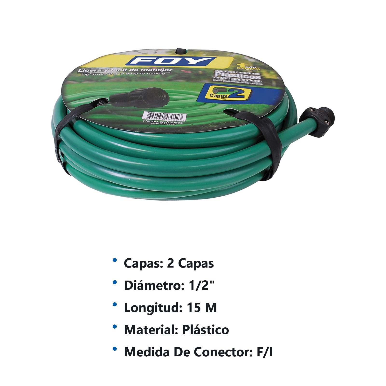 Manguera para jardín lisa con conector plástico 2 capas 1/2", 15 m Foy - Imagen 2