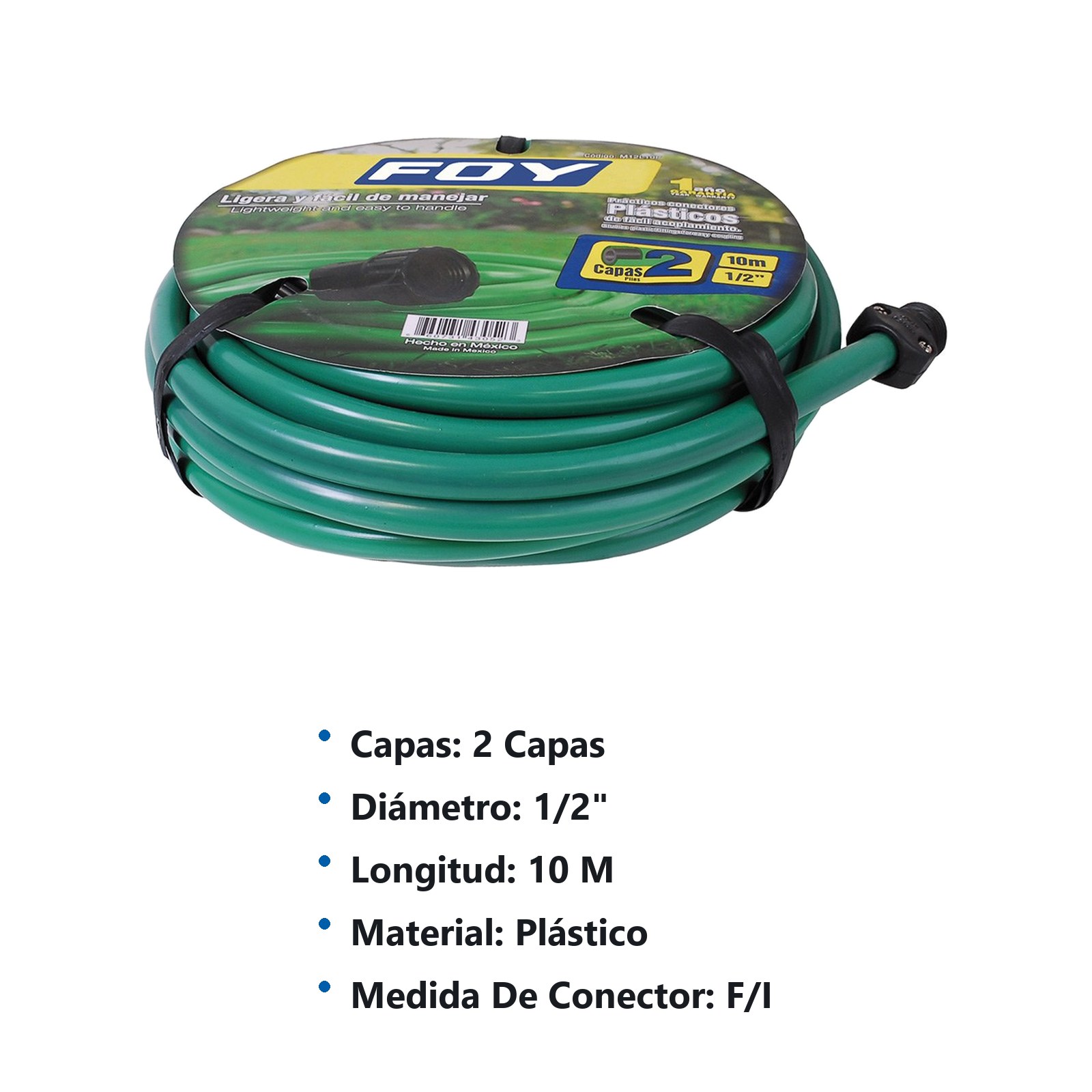 Manguera para jardín lisa con pistola para riego 2 capas 1/2", 10 m Foy - Imagen 2