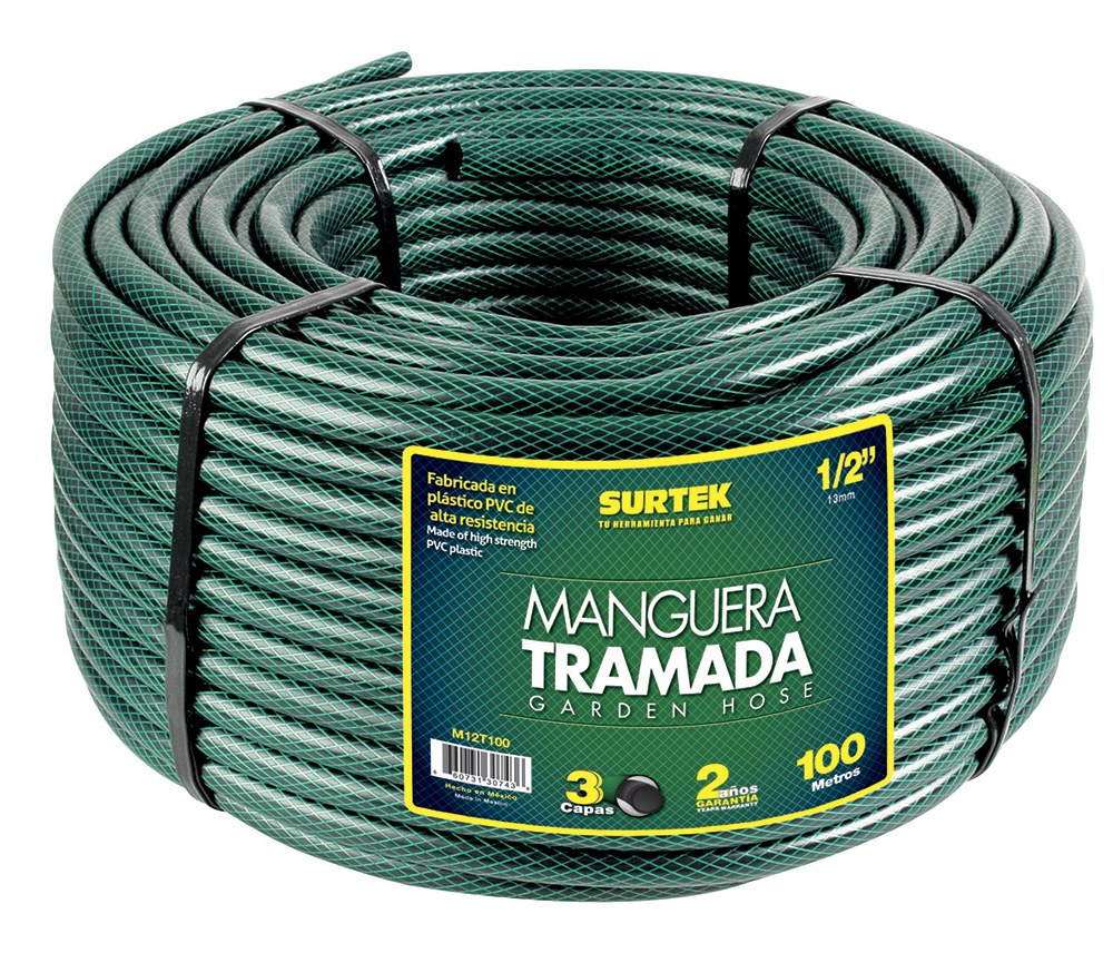 Manguera para jardín tramada verde en rollo 1/2", 100 m Surtek