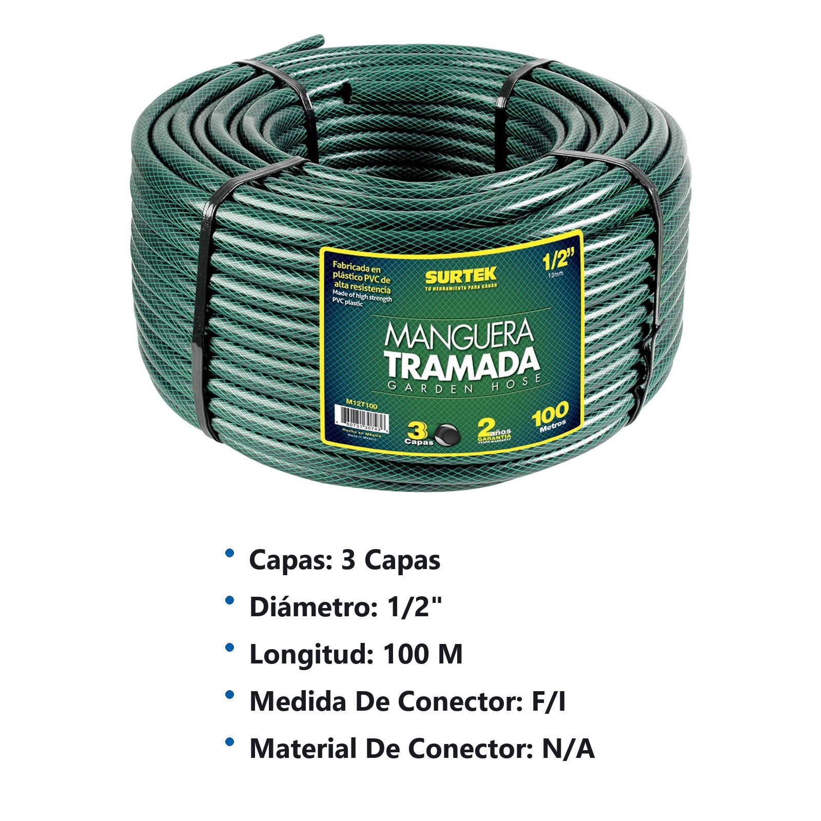 Manguera para jardín tramada verde en rollo 1/2", 100 m Surtek - Imagen 3