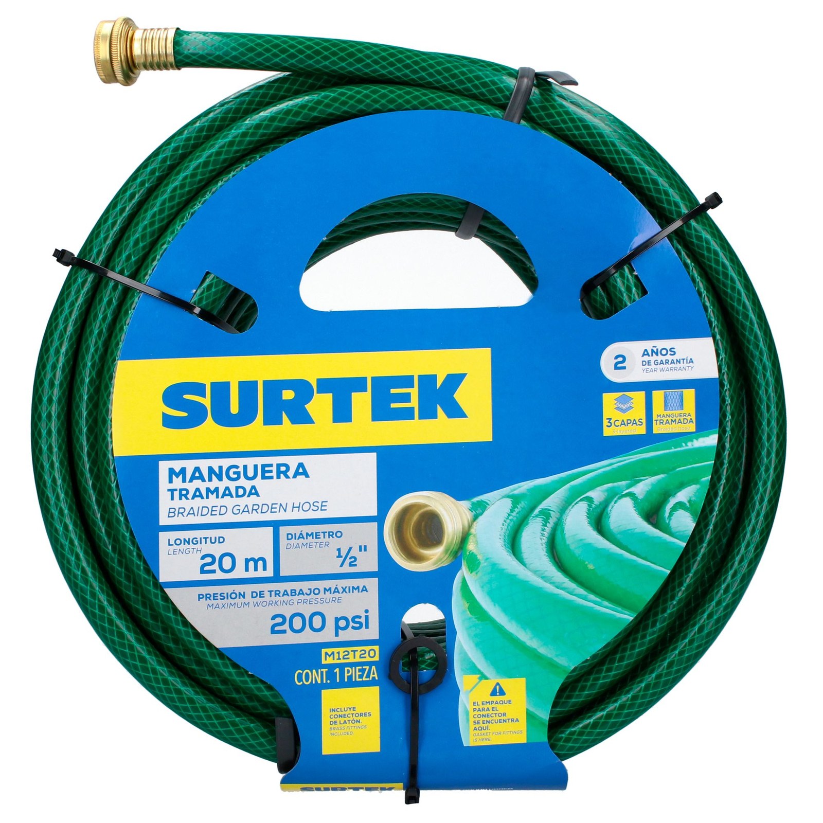 Manguera para jardín tramada verde con conector metálico 1/2", 20 m Surtek - Imagen 4