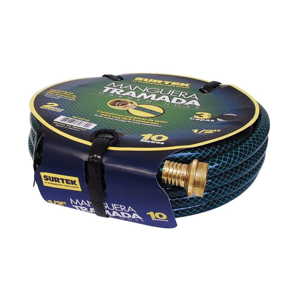 Manguera para jardín tramada verde con conector metálico 1/2", 25 m Surtek