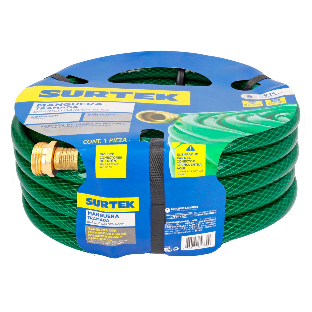 Manguera para jardín tramada verde con conector metálico 1/2", 25 m Surtek - Imagen 2