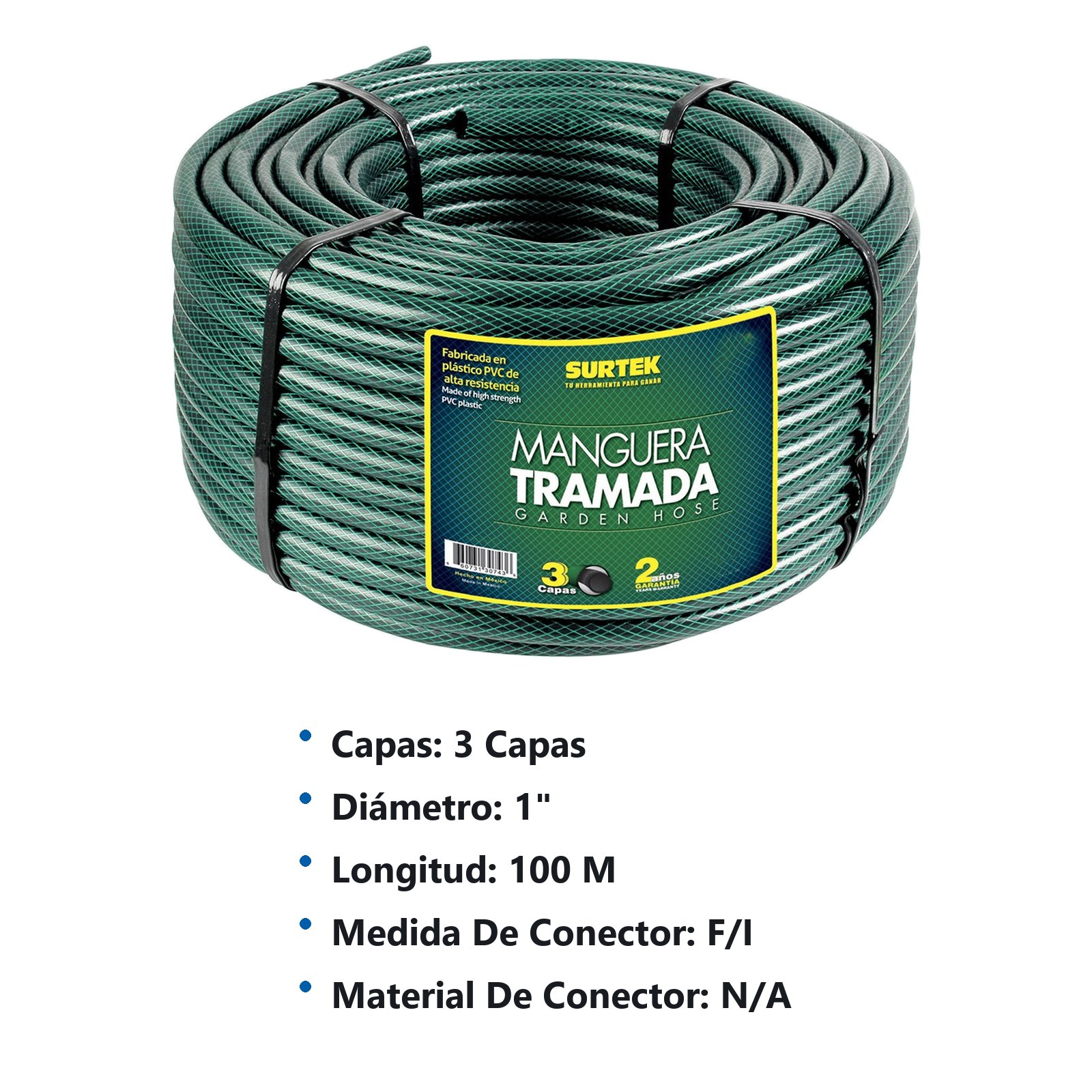 Manguera para jardín tramada verde en rollo 1", 100 m Surtek - Imagen 3
