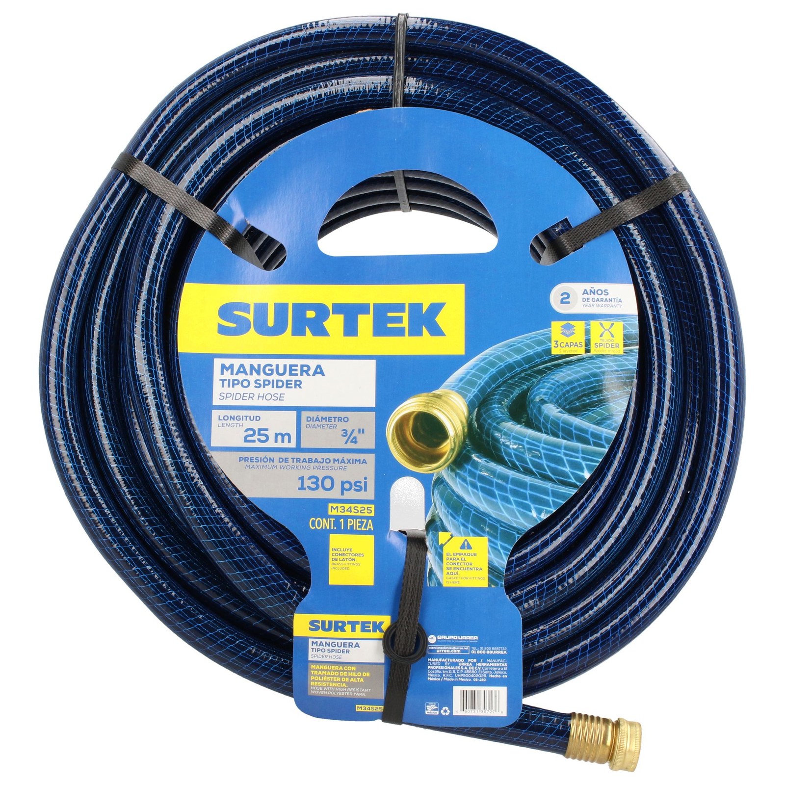 Manguera para jardín tejido spider con conector metálico 3/4", 25 m Surtek - Imagen 3