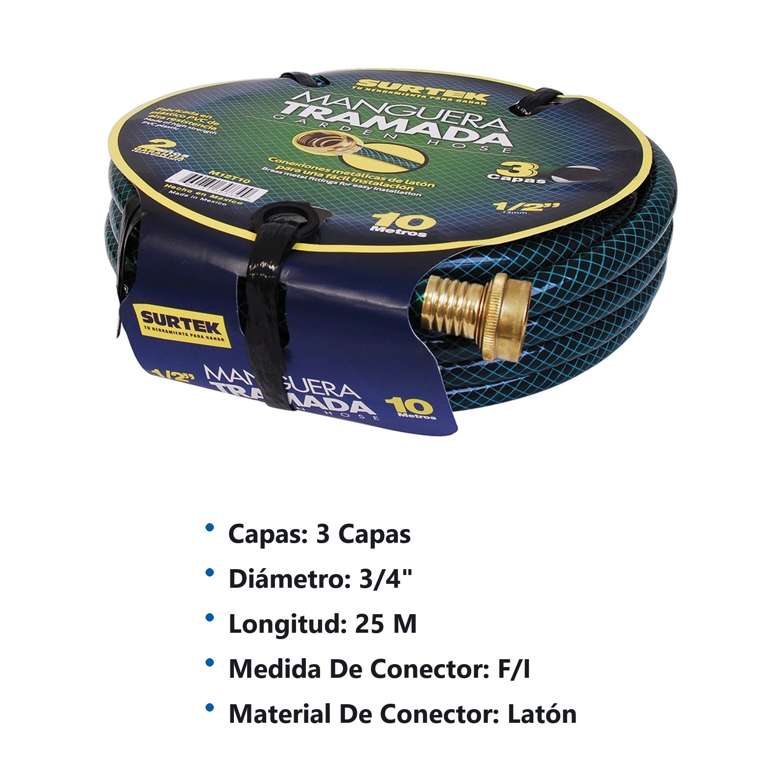 Manguera para jardín tramada verde con conector metálico 3/4", 25 m Surtek - Imagen 3