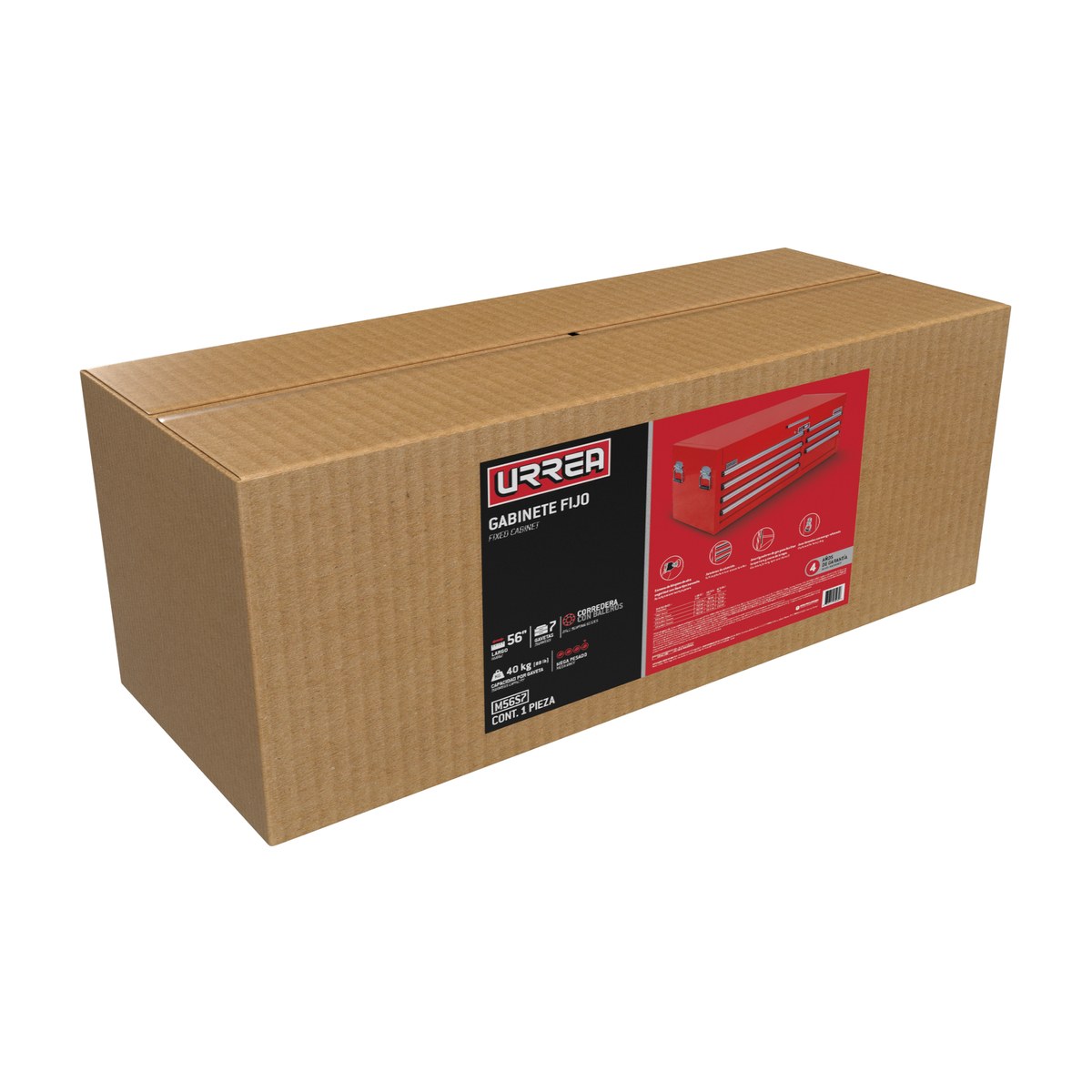 Gabinete superior 7 gavetas color rojo serie M 56" Urrea - Imagen 3